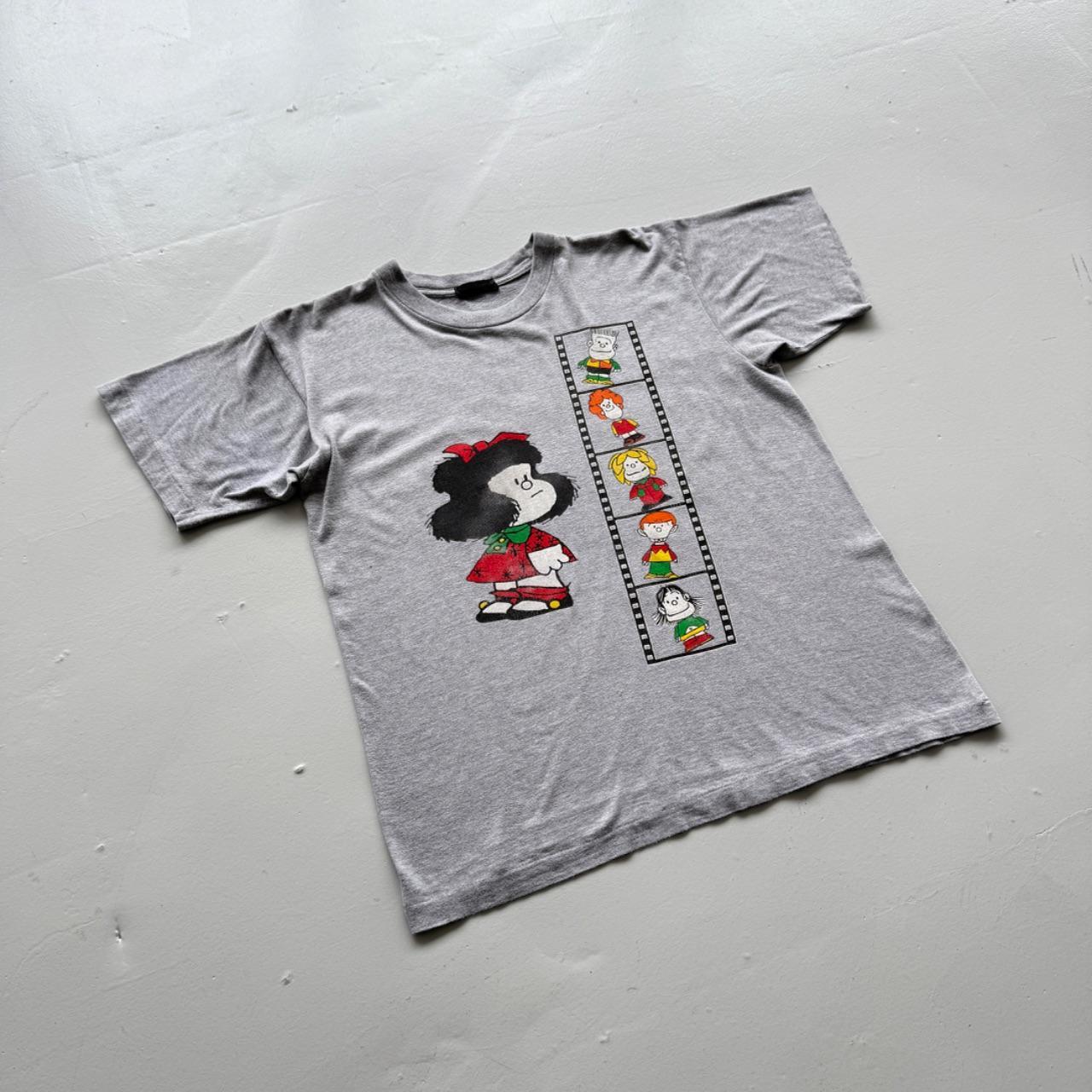 Grey Mafalda Grey Cartoon 80s Vintage Graphic T-Shirt - Medium