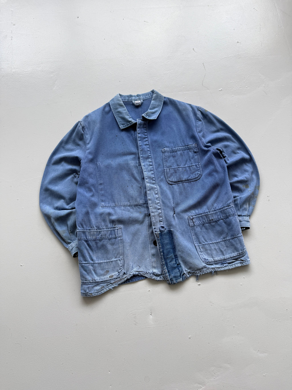 Thrashed Blue French Vintage Workwear Chore Jacket CH372 - Large