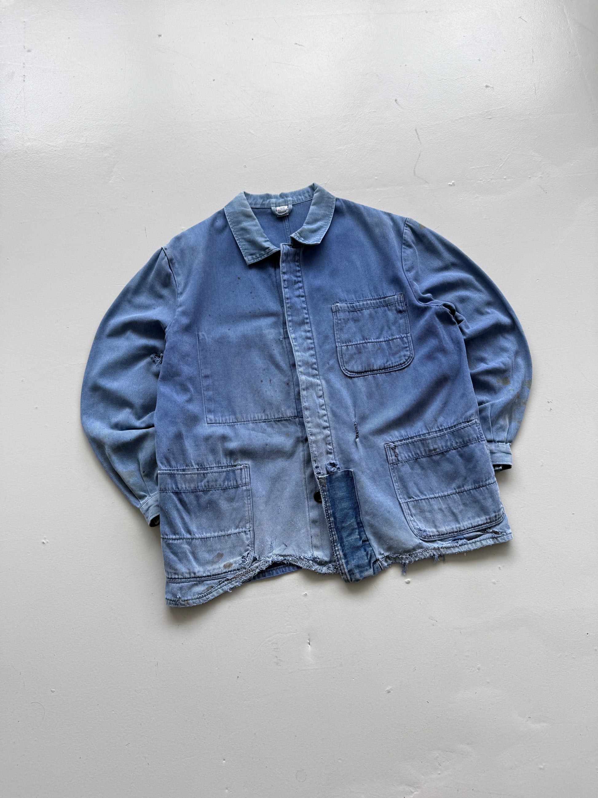 Thrashed Blue French Vintage Workwear Chore Jacket CH372 - Large