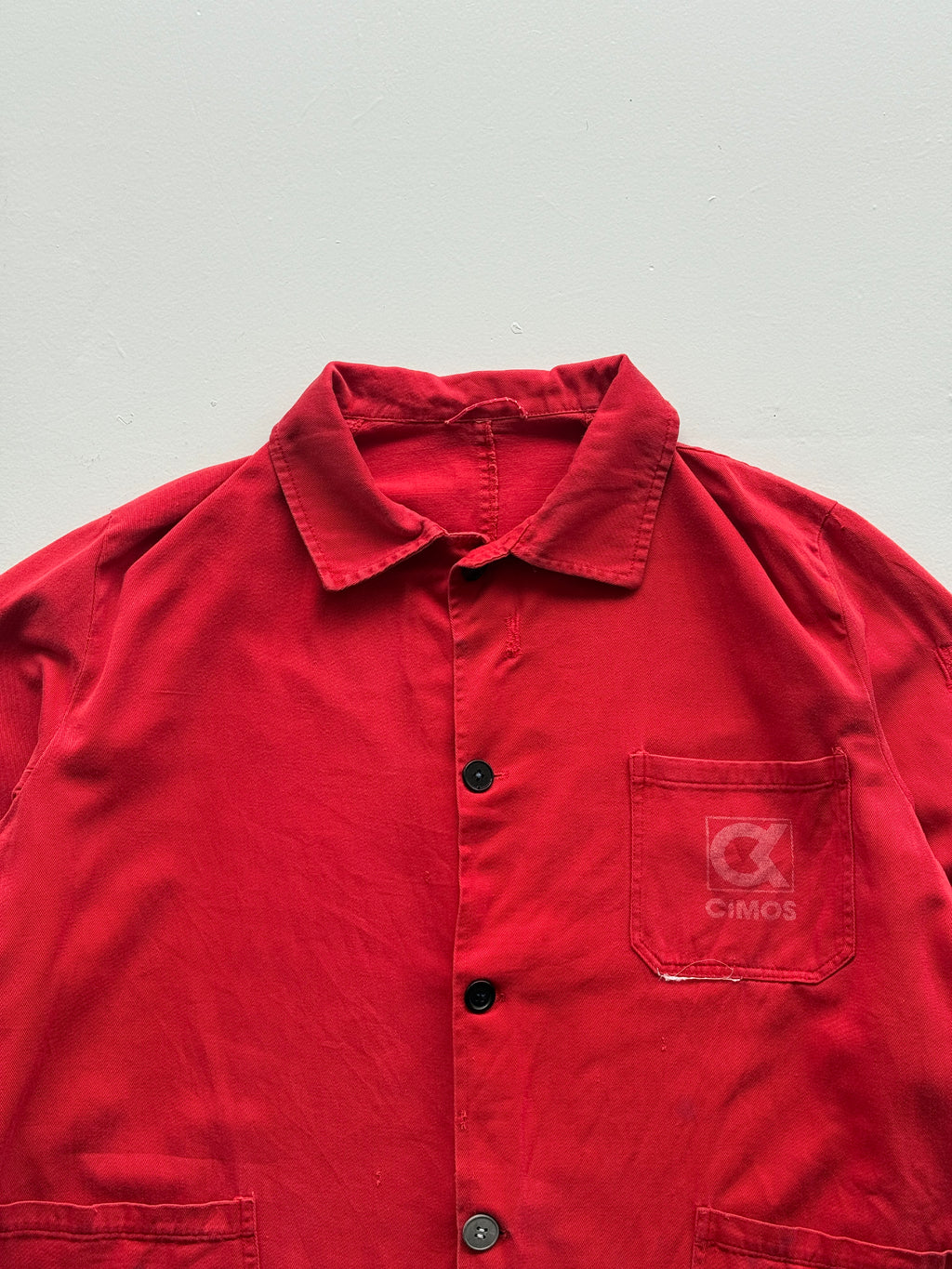 Red Thrashed French Chore Jacket 80's Vintage Workwear CH218 - Medium