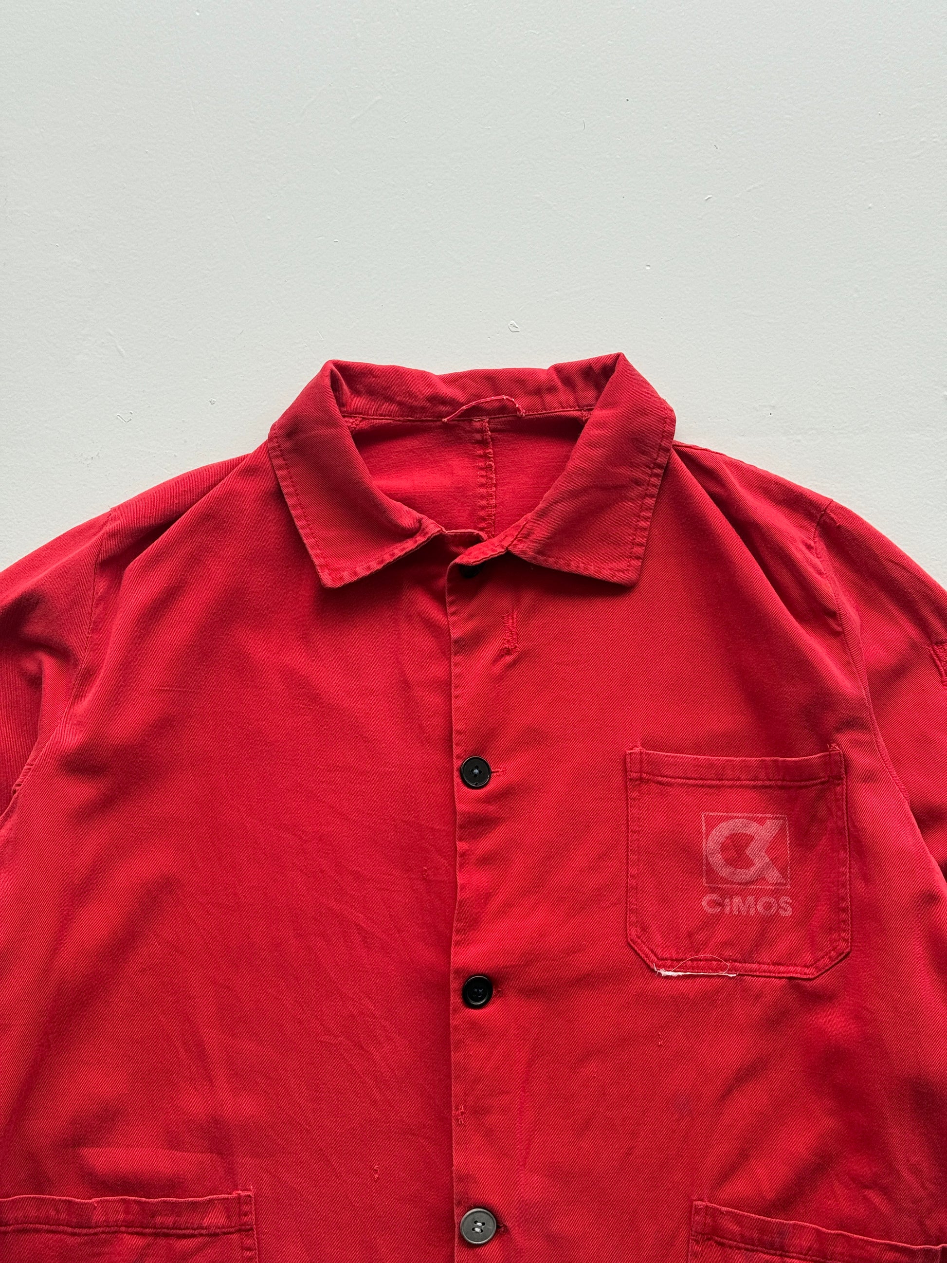 Red Thrashed French Chore Jacket 80's Vintage Workwear CH218 - Medium