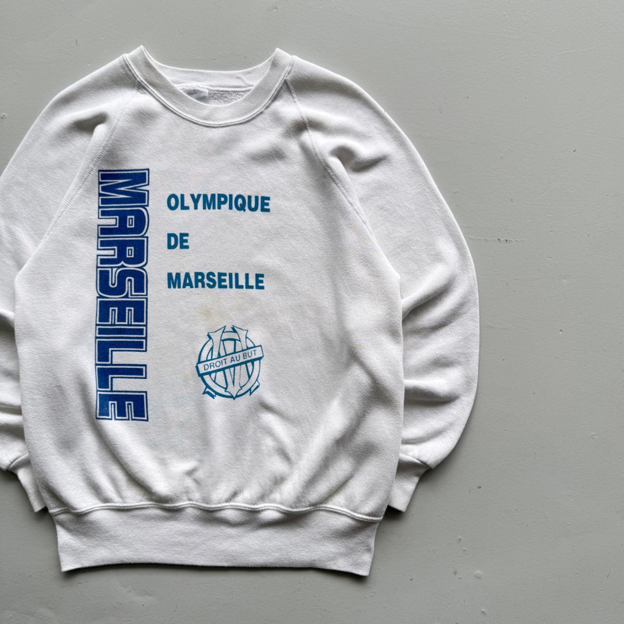 White Marsielle Football 90s Vintage Graphic Sweatershirt - Small