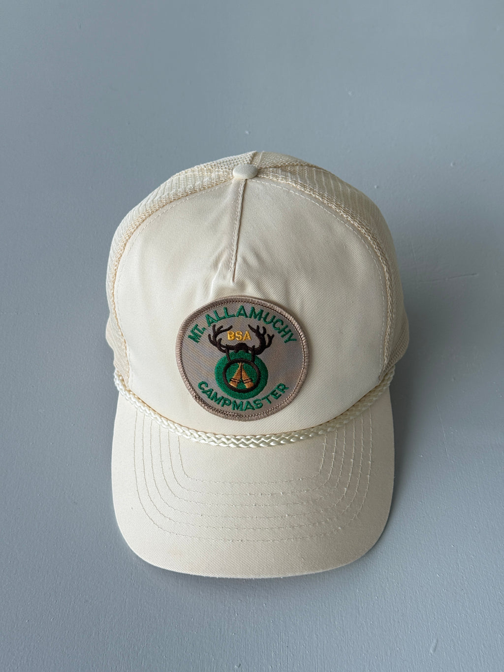 Cream Mt. Allamuchy BSA Campmaster 90's Vintage SnapBack Trucker Cap