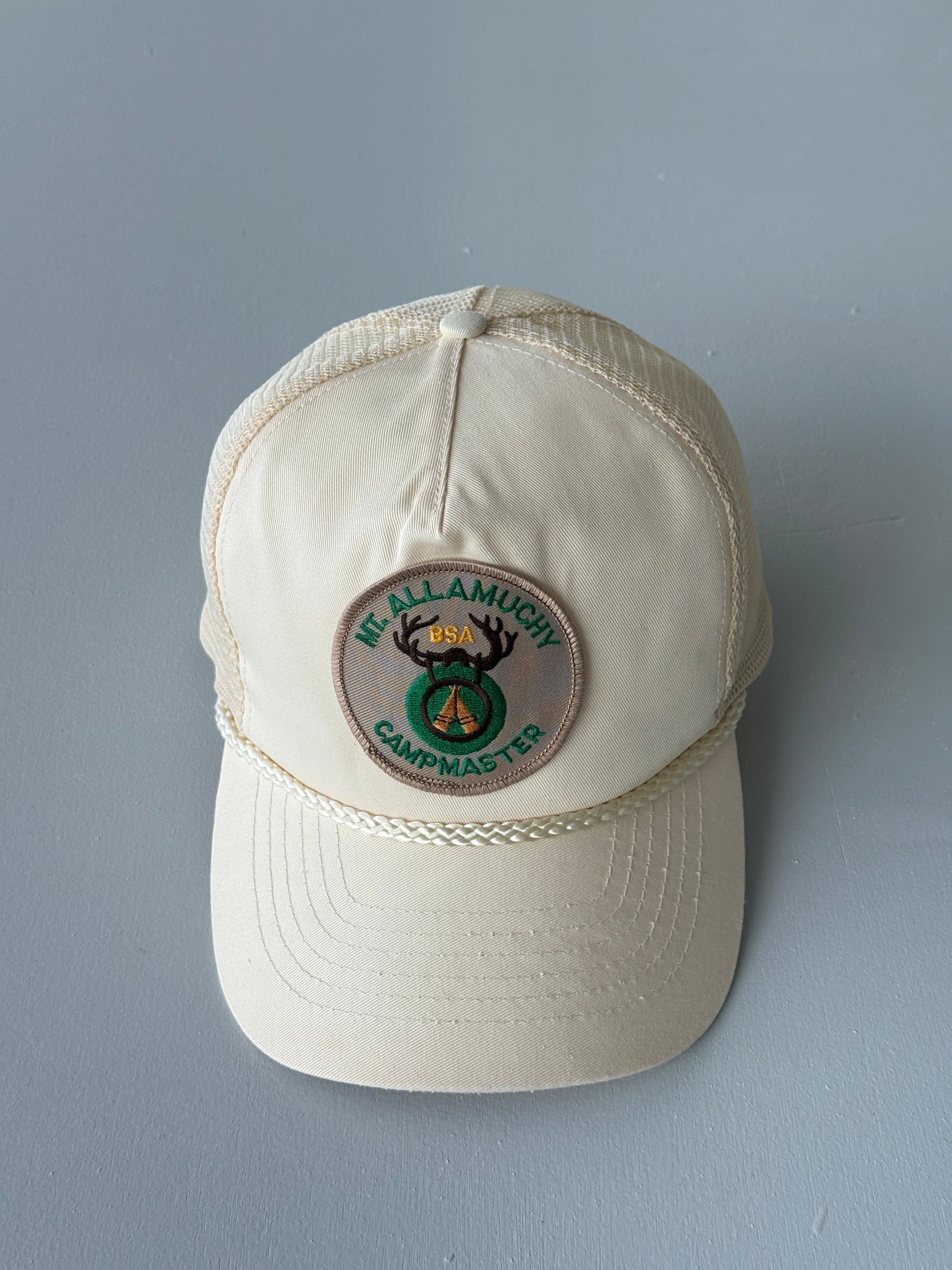 Cream Mt. Allamuchy BSA Campmaster 90's Vintage SnapBack Trucker Cap