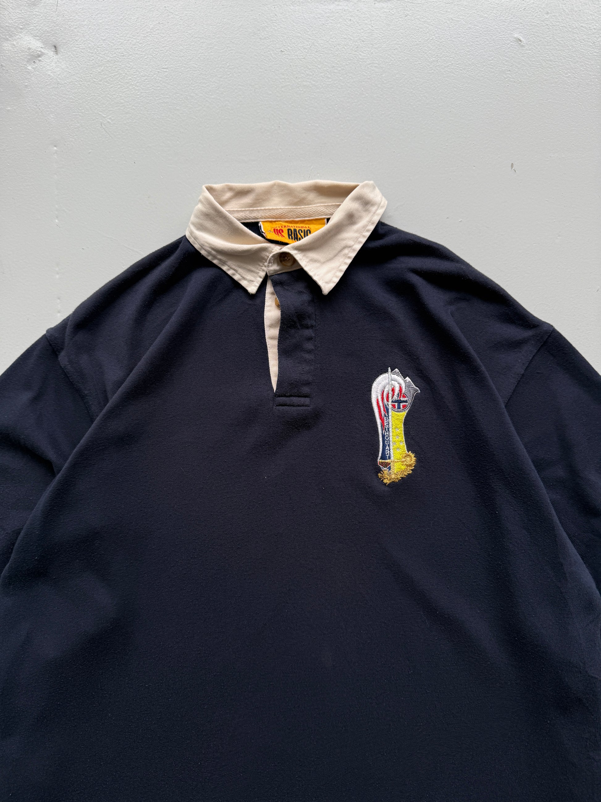 Navy Blue US Basic 90's Vintage Rugby Polo Jersey Shirt - Medium