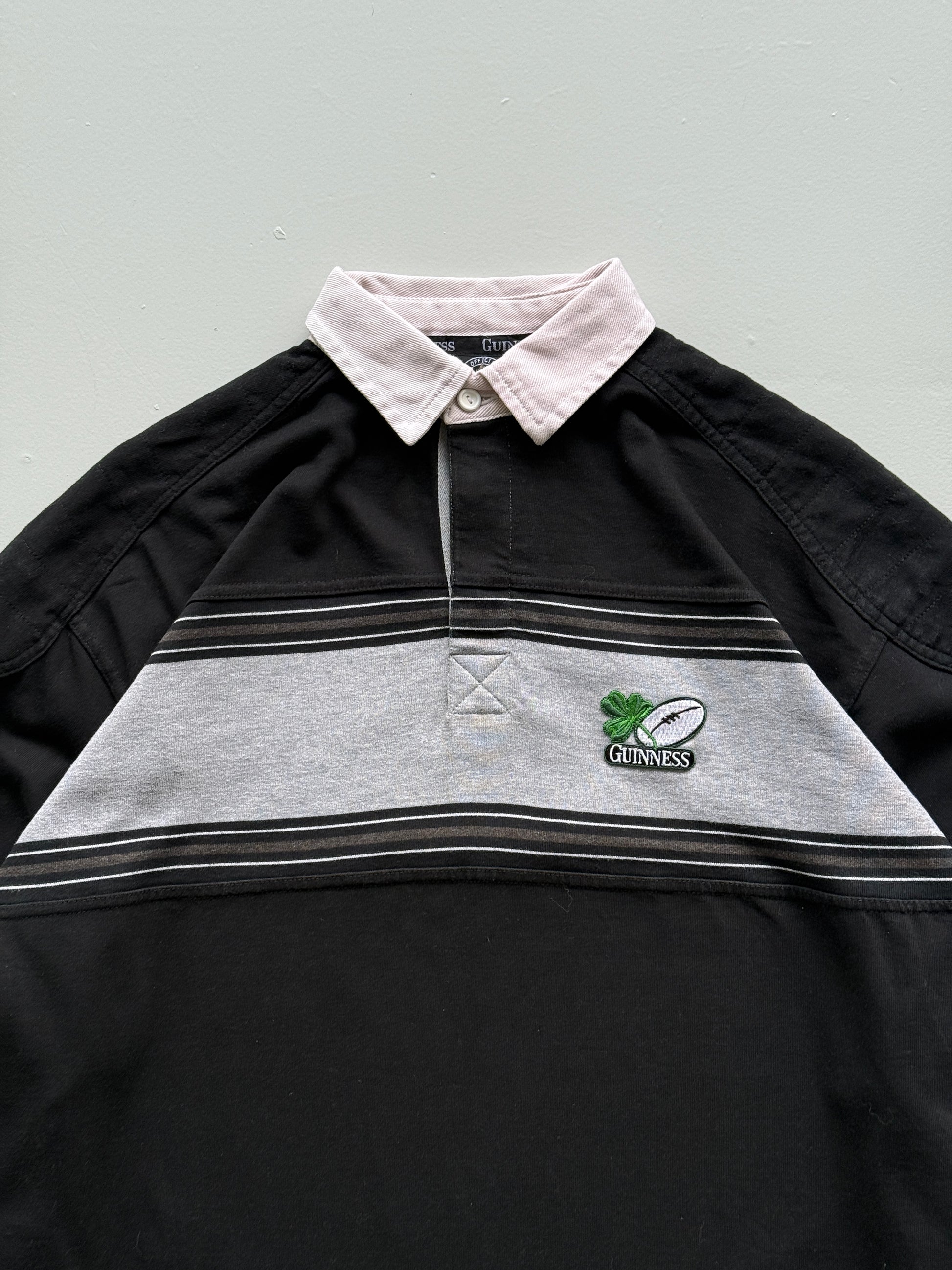 Black Guinness 00'a Vintage Long Sleeve Rugby Polo Jersey - Large