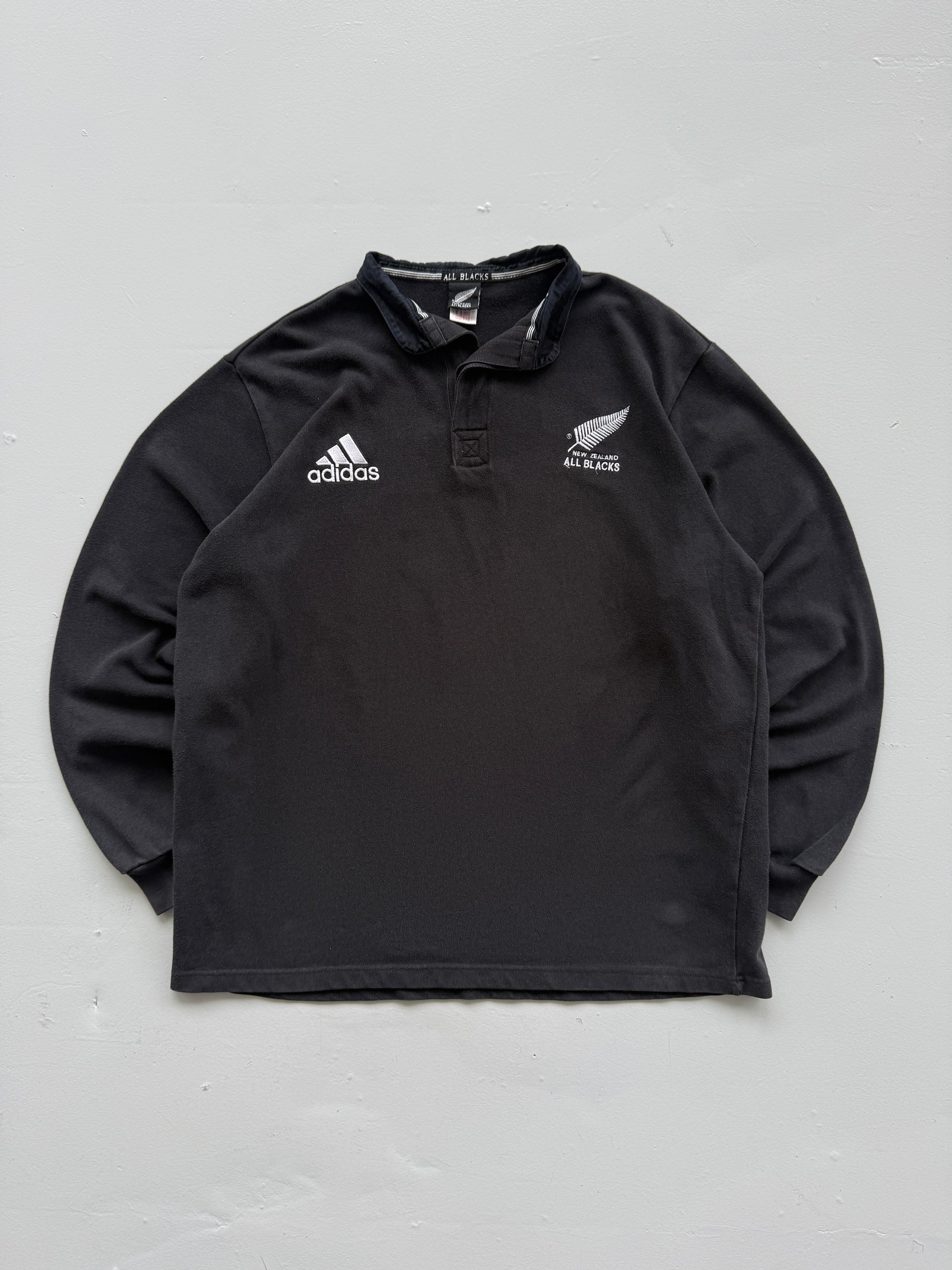 Adidas New Zealand All Blacks 90's Vintage Rugby Long Sleeve Polo - XL