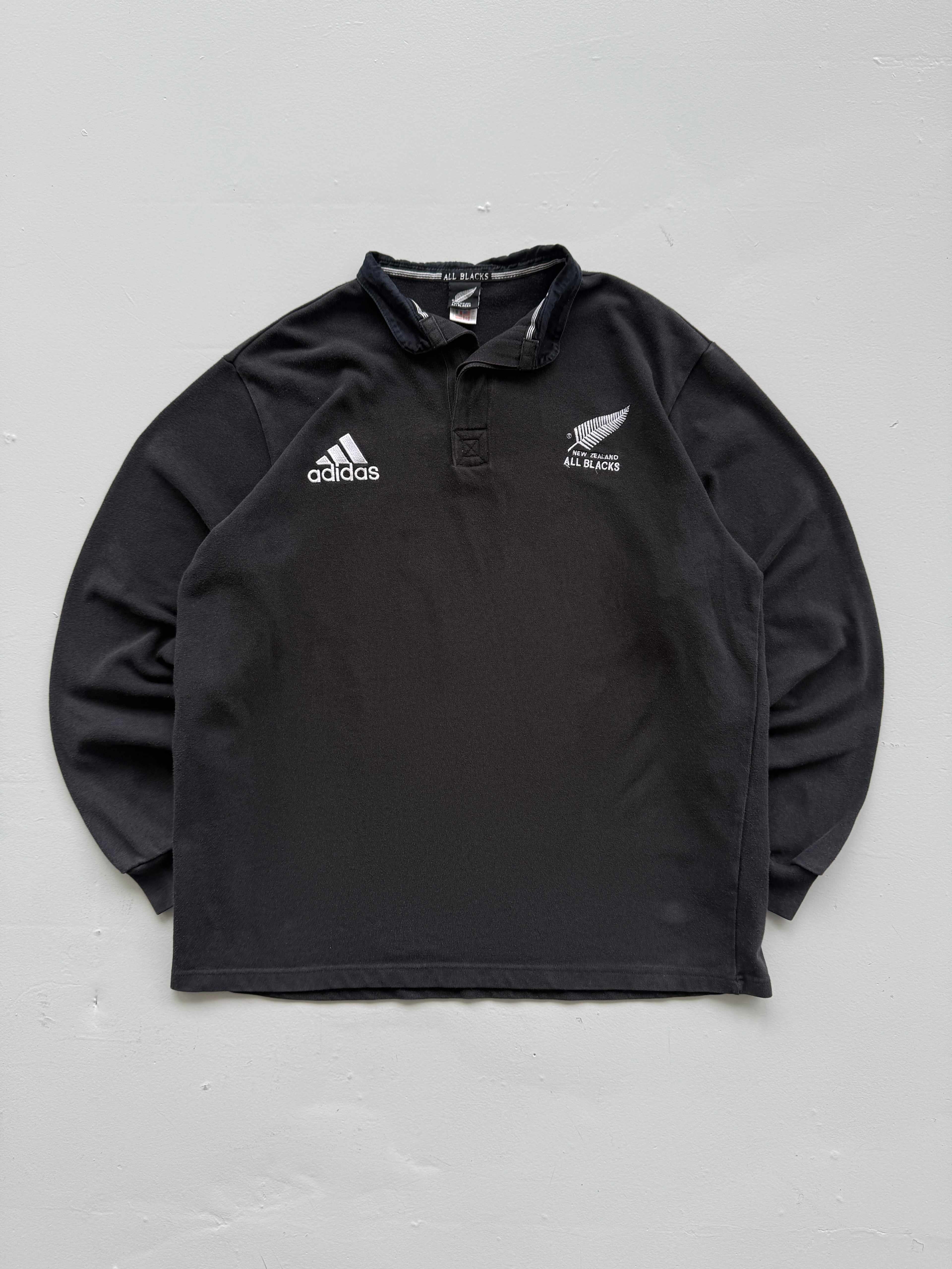 Adidas New Zealand All Blacks 90's Vintage Rugby Long Sleeve Polo - XL