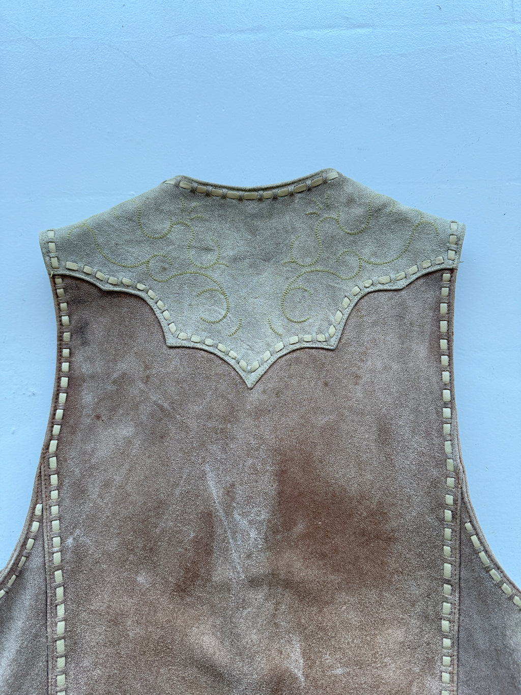 Cream Avirex 90's Vintage Leather Wester Waistcoat - Small