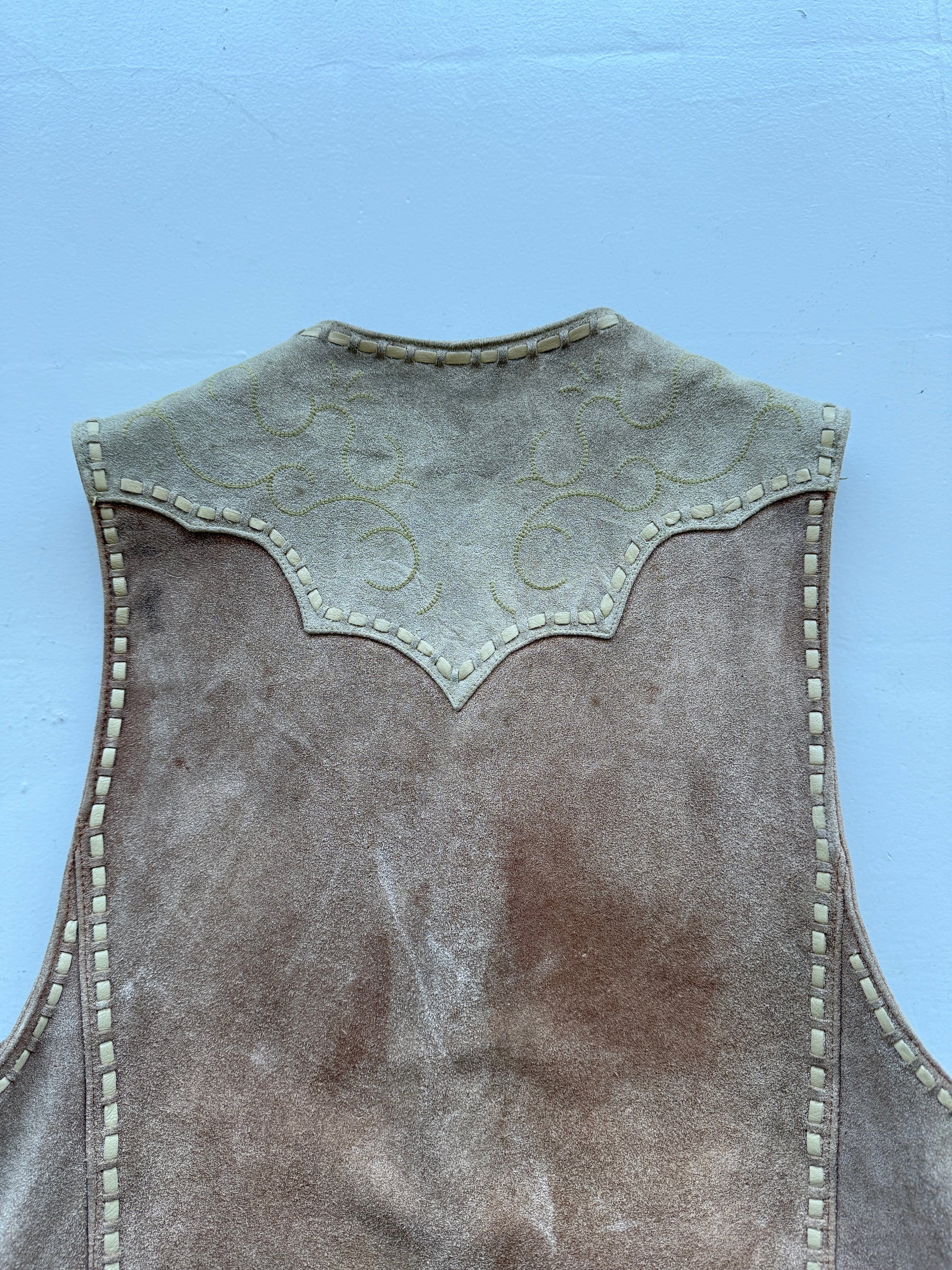 Cream Avirex 90's Vintage Leather Wester Waistcoat - Small
