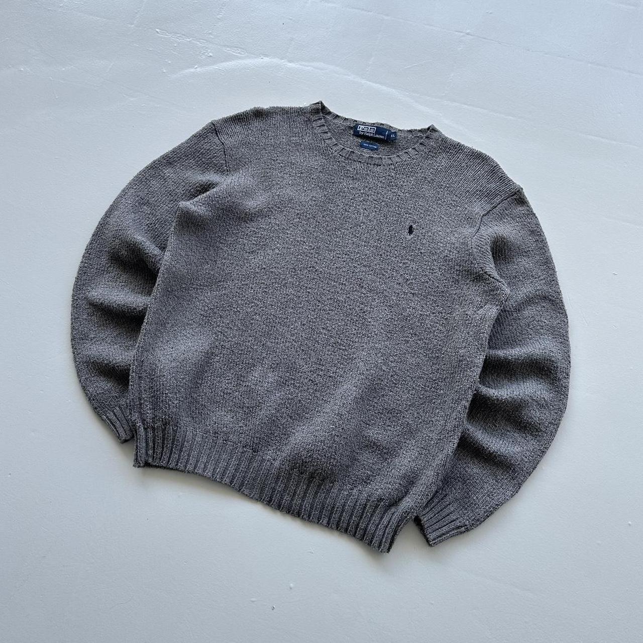 Grey Polo Ralph Lauren Knitted Chenille Cotton 90s Sweatshirt - Boxy Large