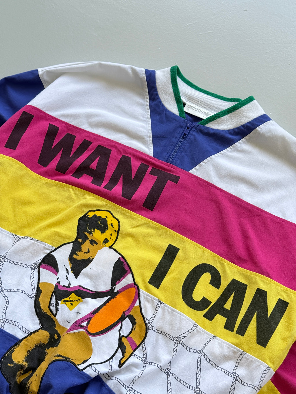White Adidas 80's Vintage Graphic Tennis Pullover Windbreaker - Boxy Medium