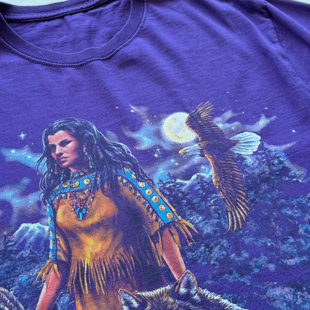 Purple Bohemian Wolf Native Vintage 00s T-shirt - Medium