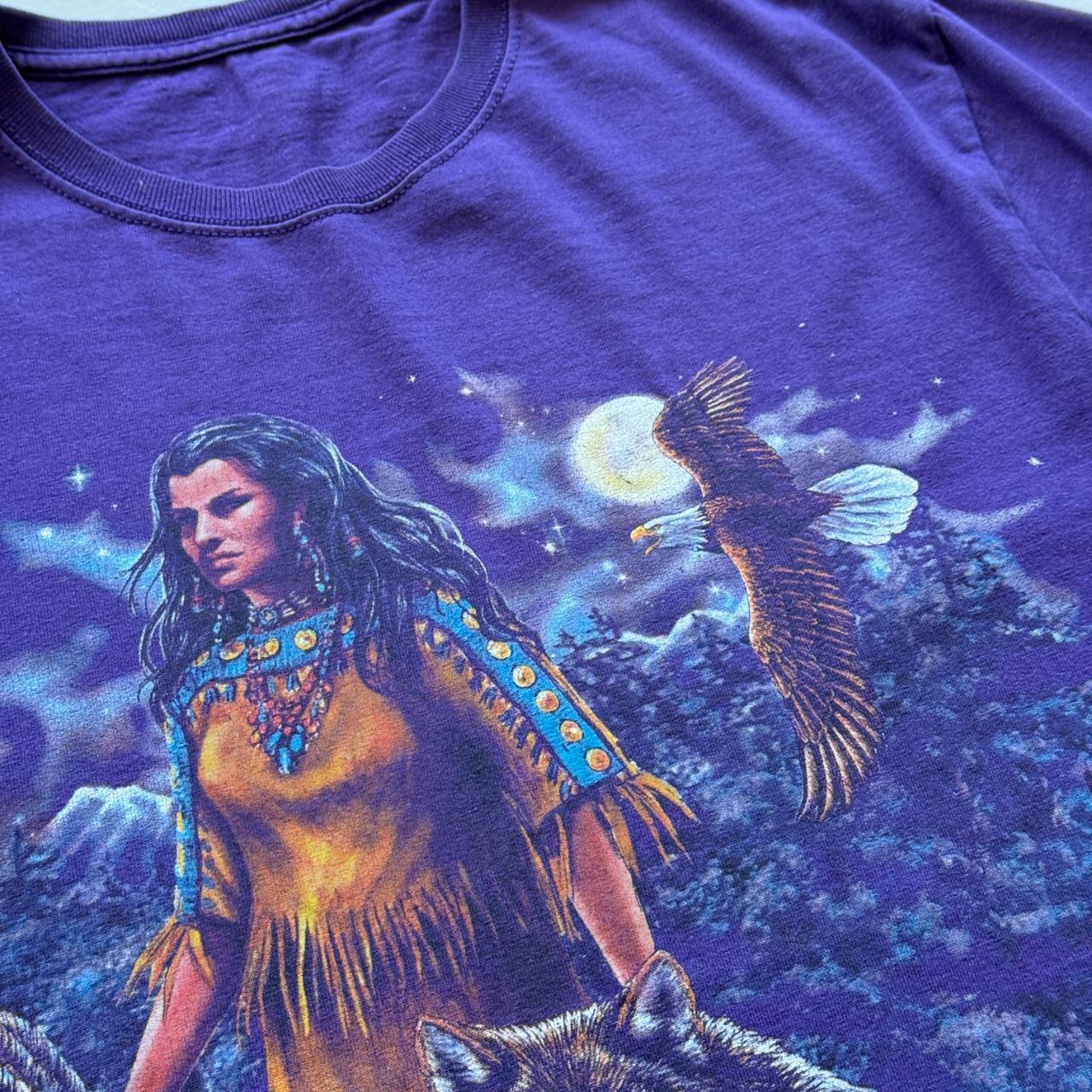 Purple Bohemian Wolf Native Vintage 00s T-shirt - Medium