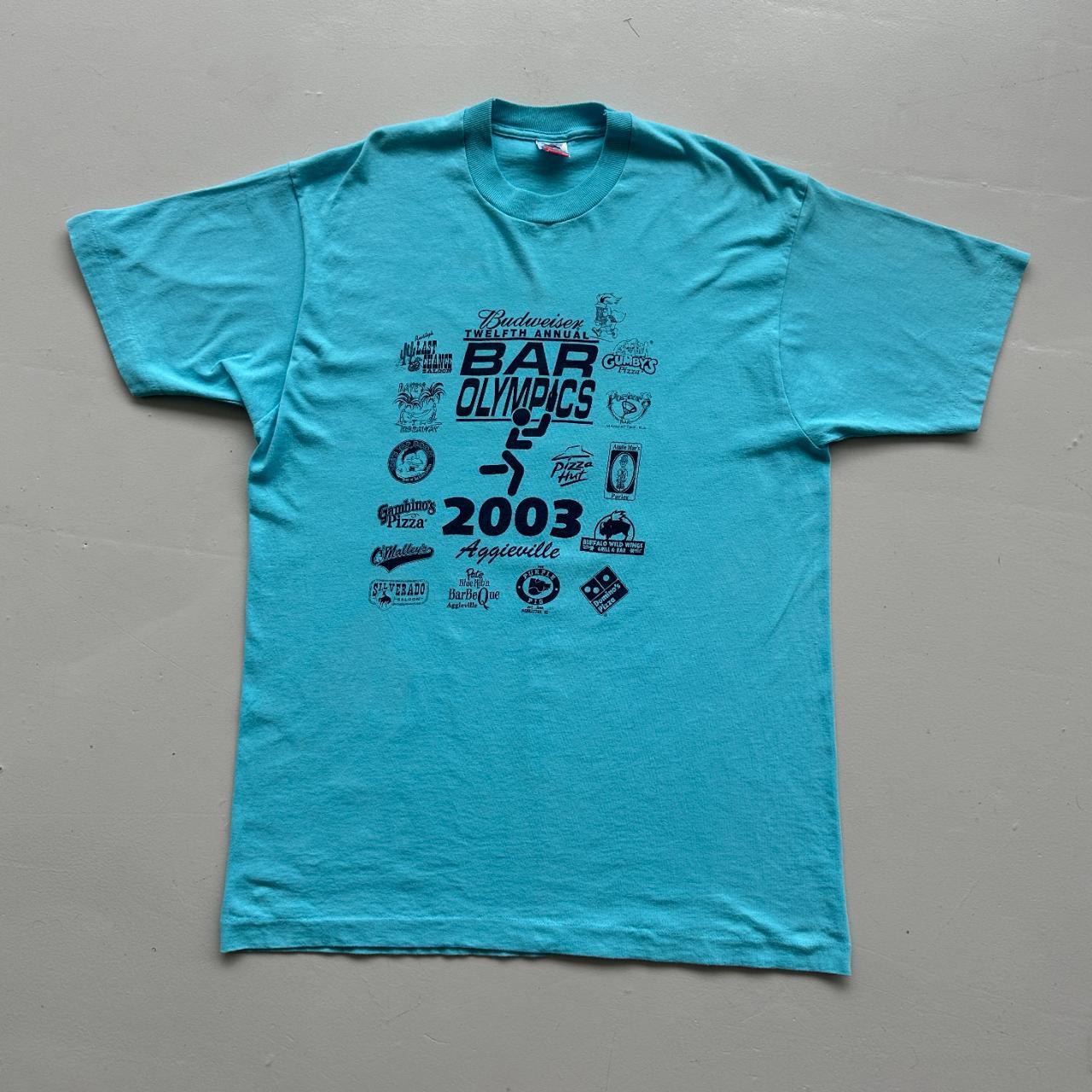 Blue Olympic Bars Drinking 90s Vintage T-shirt - Large