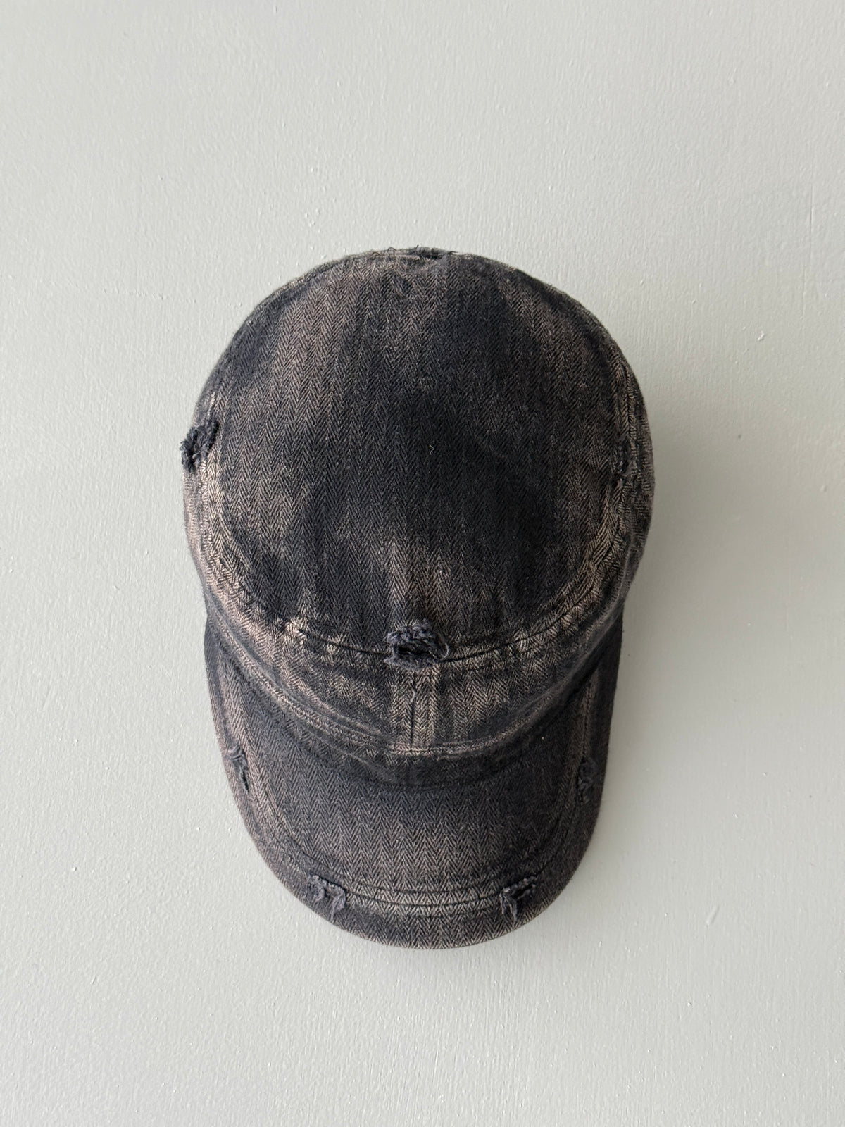 Grey Distressed Y2K Cadet Cap Military Style 00's Grunge Aesthetic
