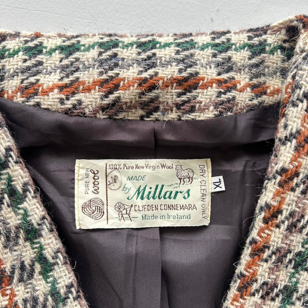 Checkered Millard Irish 60s Vintage Woollen Waistcoat / Vest - Large