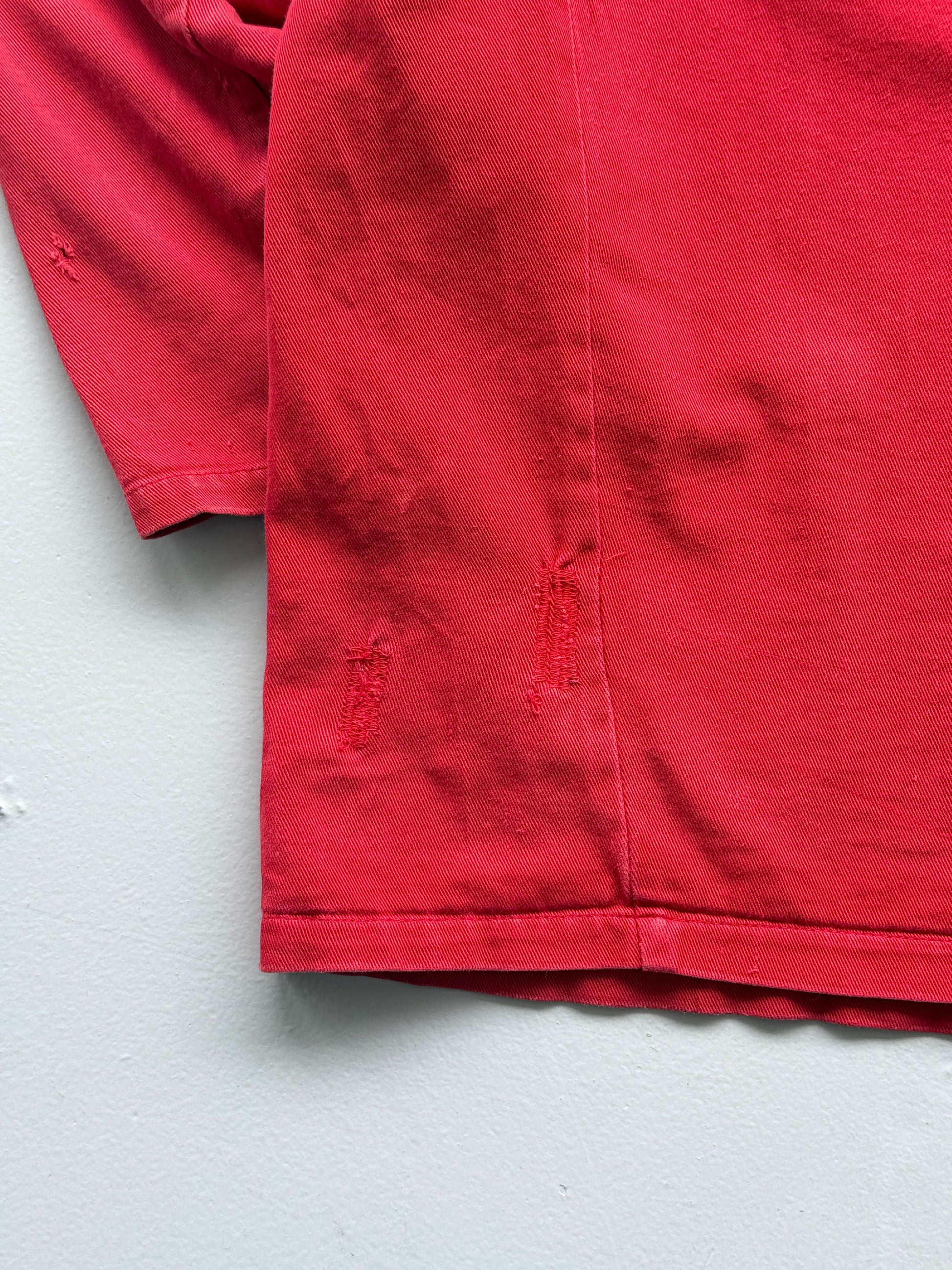 Red Thrashed French Chore Jacket 80's Vintage Workwear CH218 - Medium