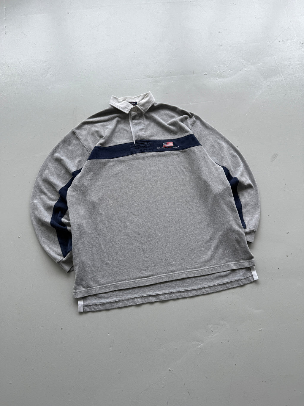 Grey Gant 90's Vintage Long Sleeve Rugby Jersey Polo Shirt - XL