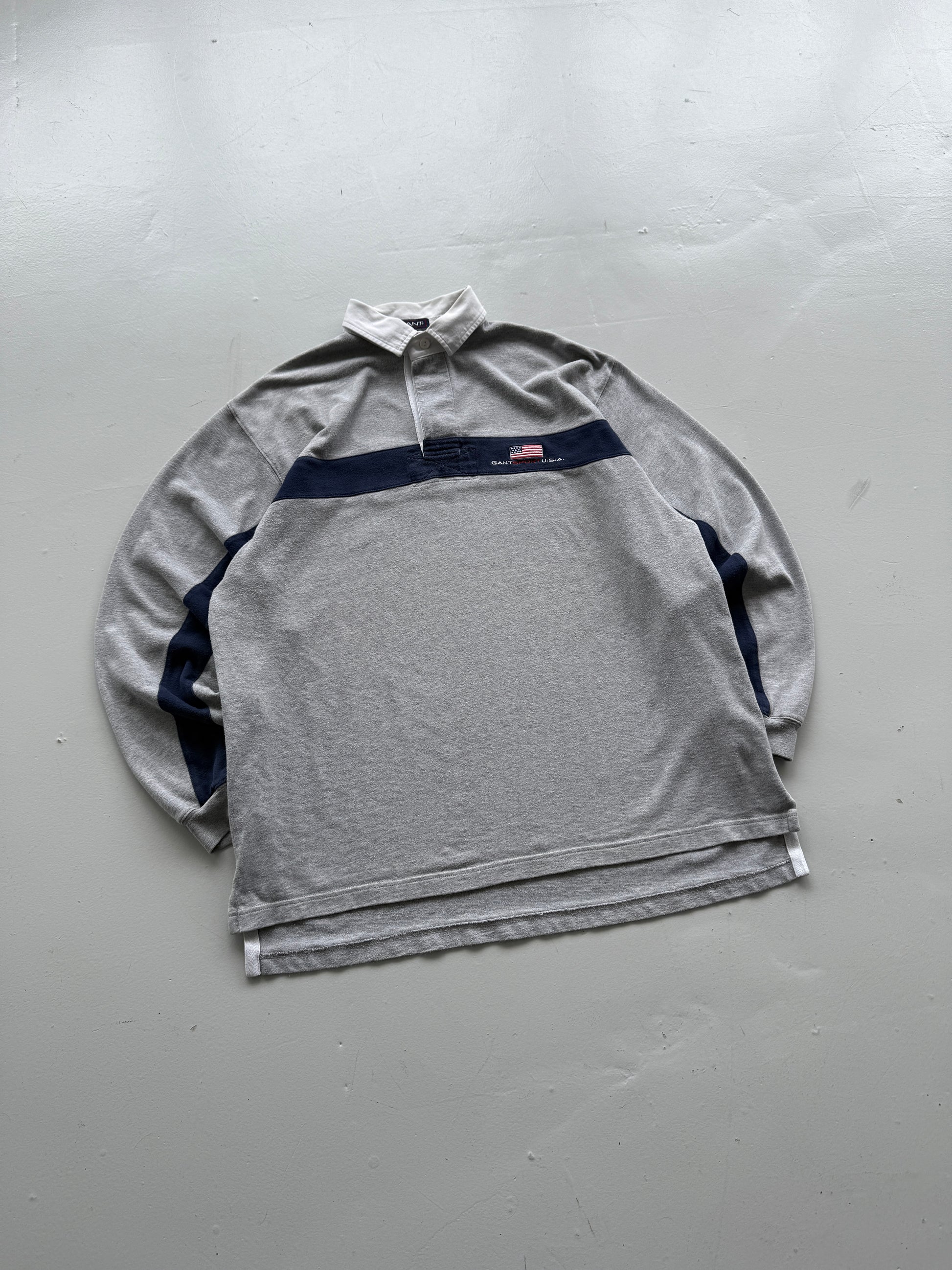 Grey Gant 90's Vintage Long Sleeve Rugby Jersey Polo Shirt - XL