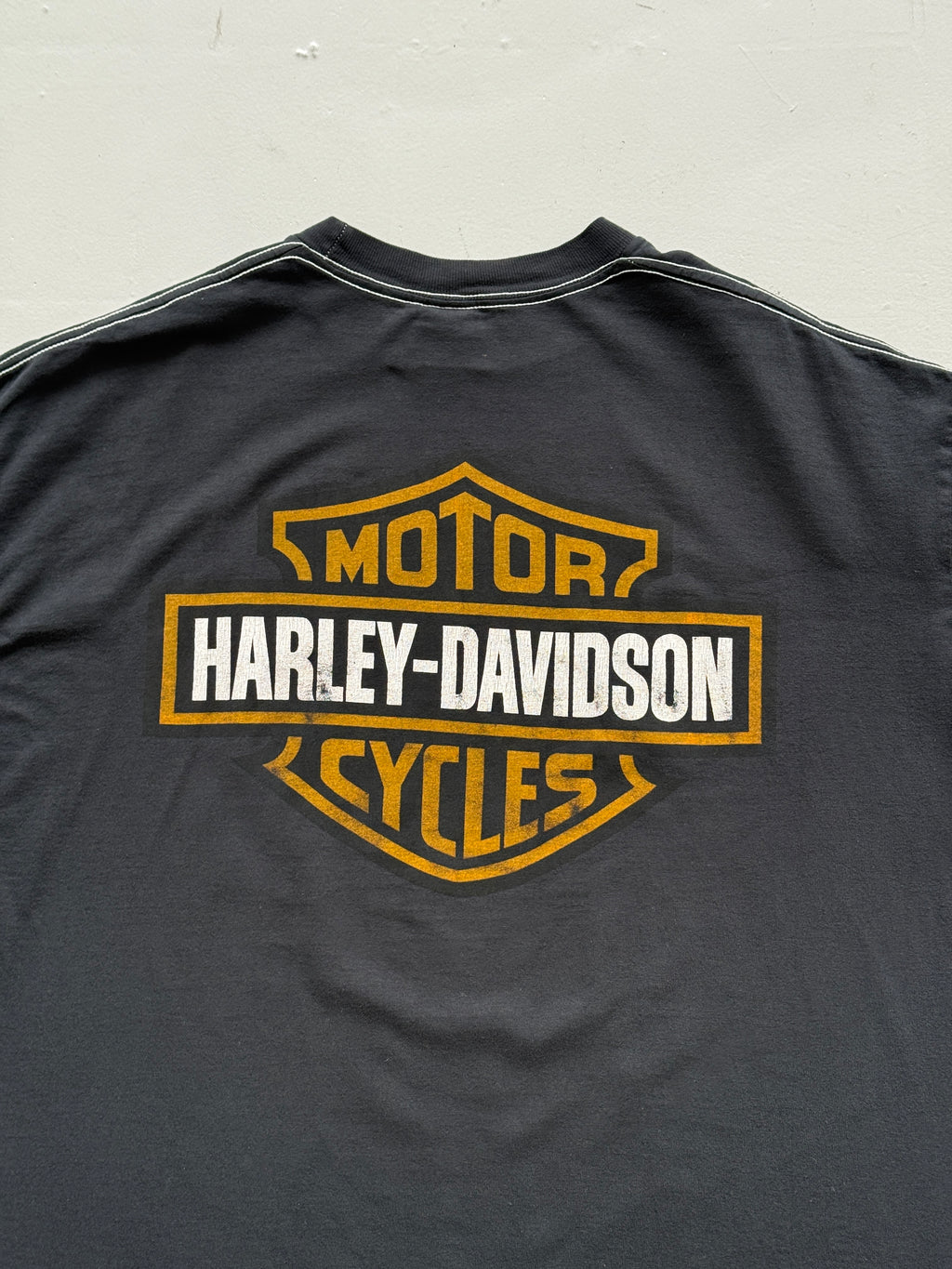 Black Harley Davidson 90's Vintage Graphic Over Dyed Biker T-Shirt - XL