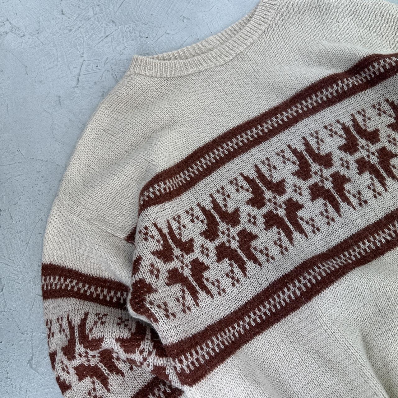 Cream / Auburn 90's Woollen Hand Knitted Sweatshirt - Large