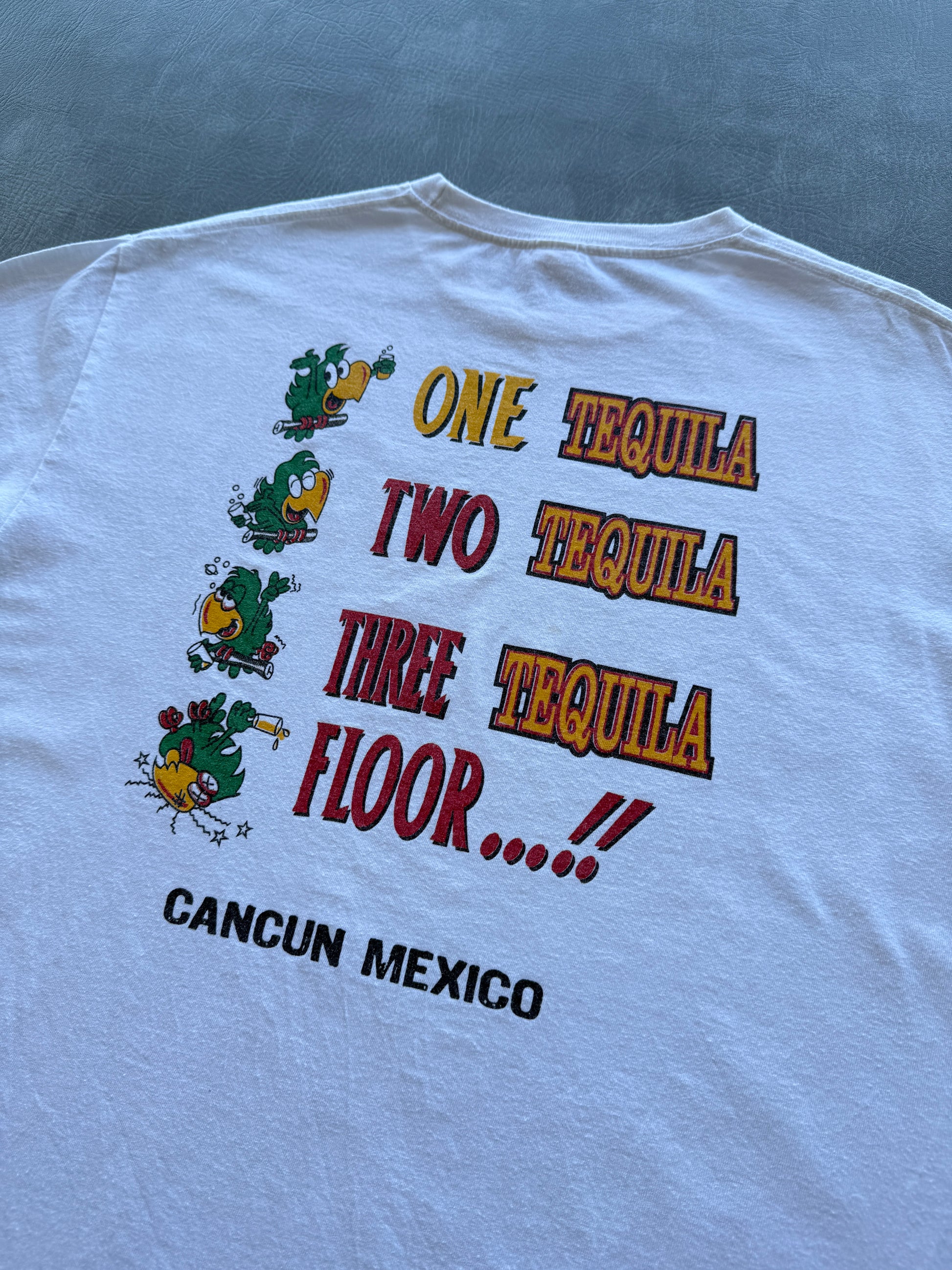 White Four Stages of Tequila Cancun Mexico 90's Vintage Graphic T-Shirt - Large