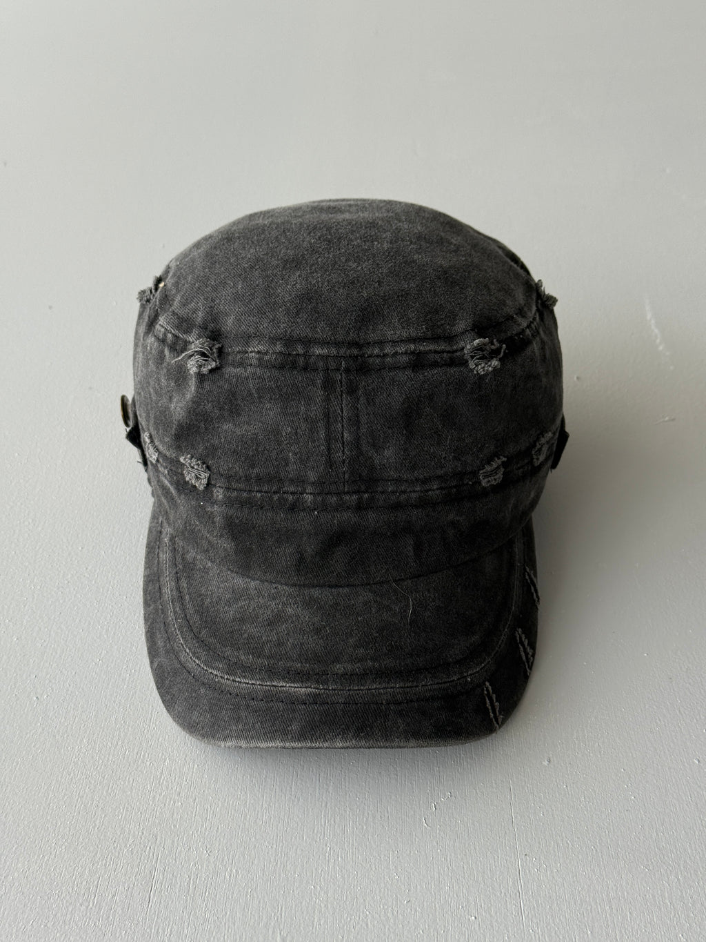 Charcoal Distressed Y2K Cadet Cap Military Style 00's Grunge Aesthetic