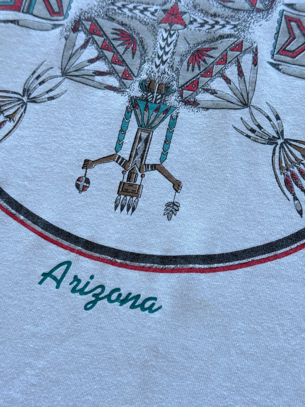 White Arizona Native Kachina 90's Vintage Single Stitch Graphic T-Shirt - Large