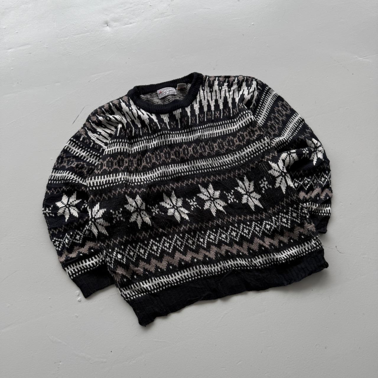 Black Striped 90's Vintage Christmas Pattern Knit Jumper - Medium