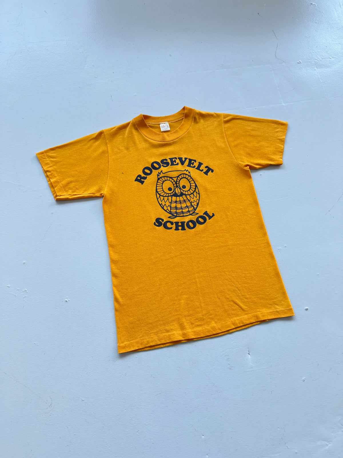 Gold Roosevelt School Owl 80's Vintage Single Stitch Graphic T-Shirt - Small