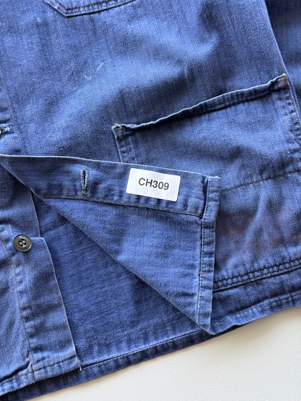 Blue French Chore Jacket 90's Vintage Herringbone Workwear CH309 - Medium