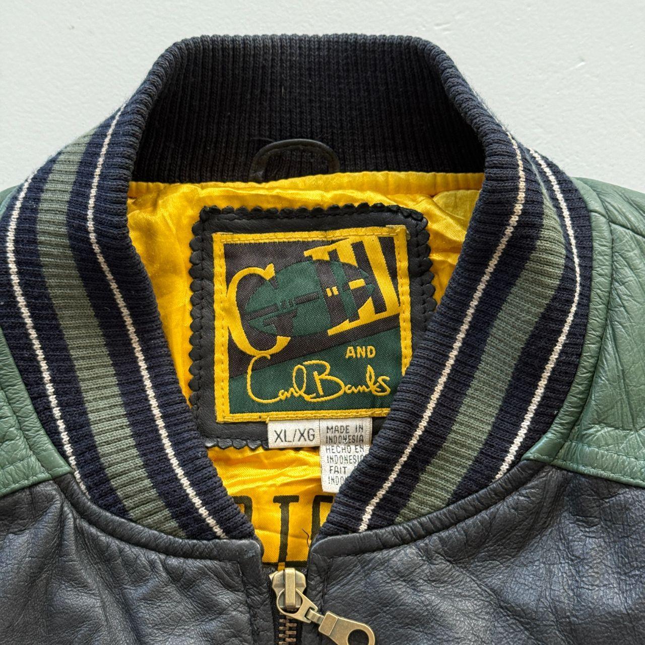 Black Carl Banks Green Bay Packers 90s Leather Bomber Jacket - XL
