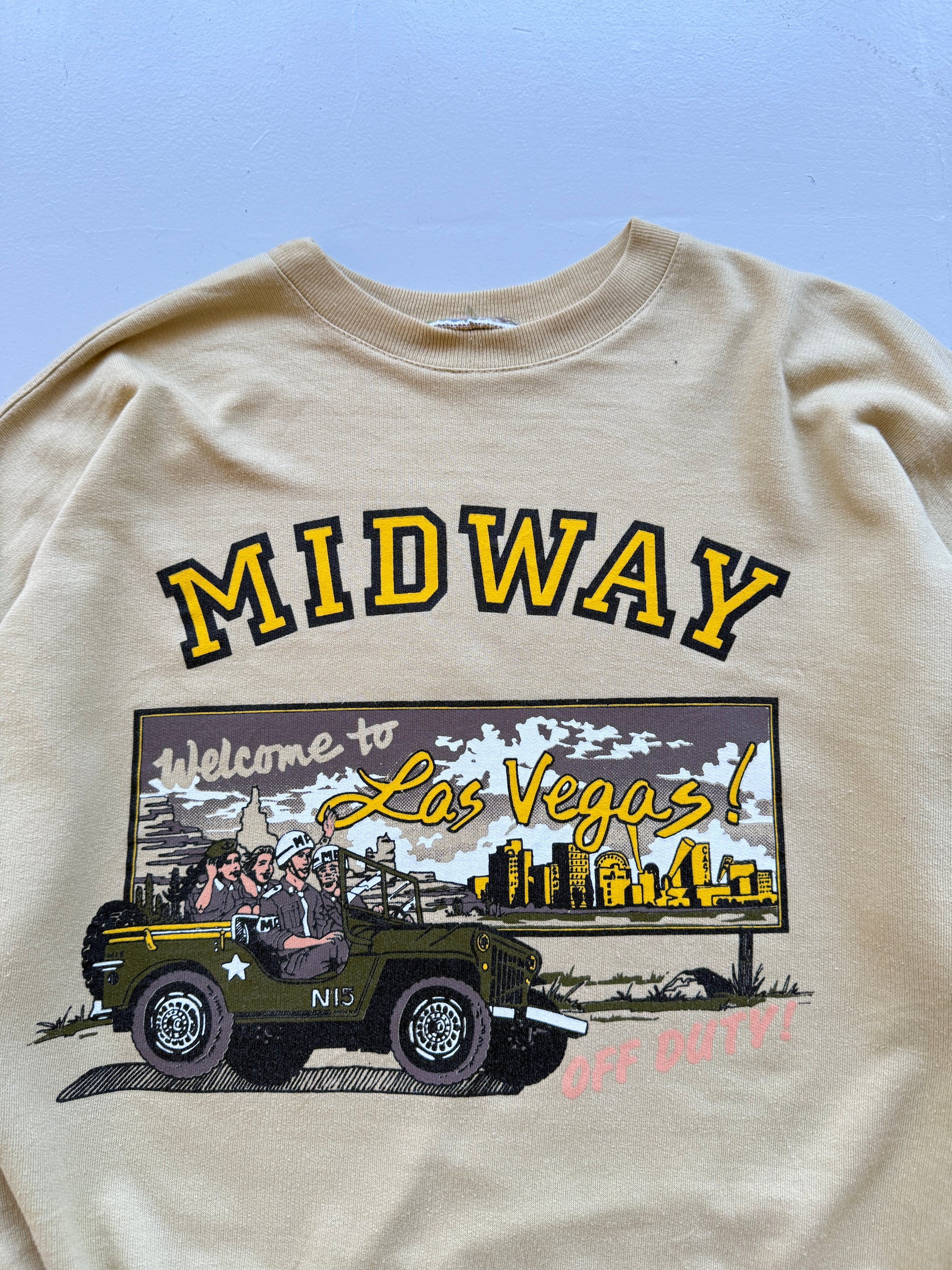 Yellow Midway 80's Vintage Army Graphic Sweatshirt - Medium
