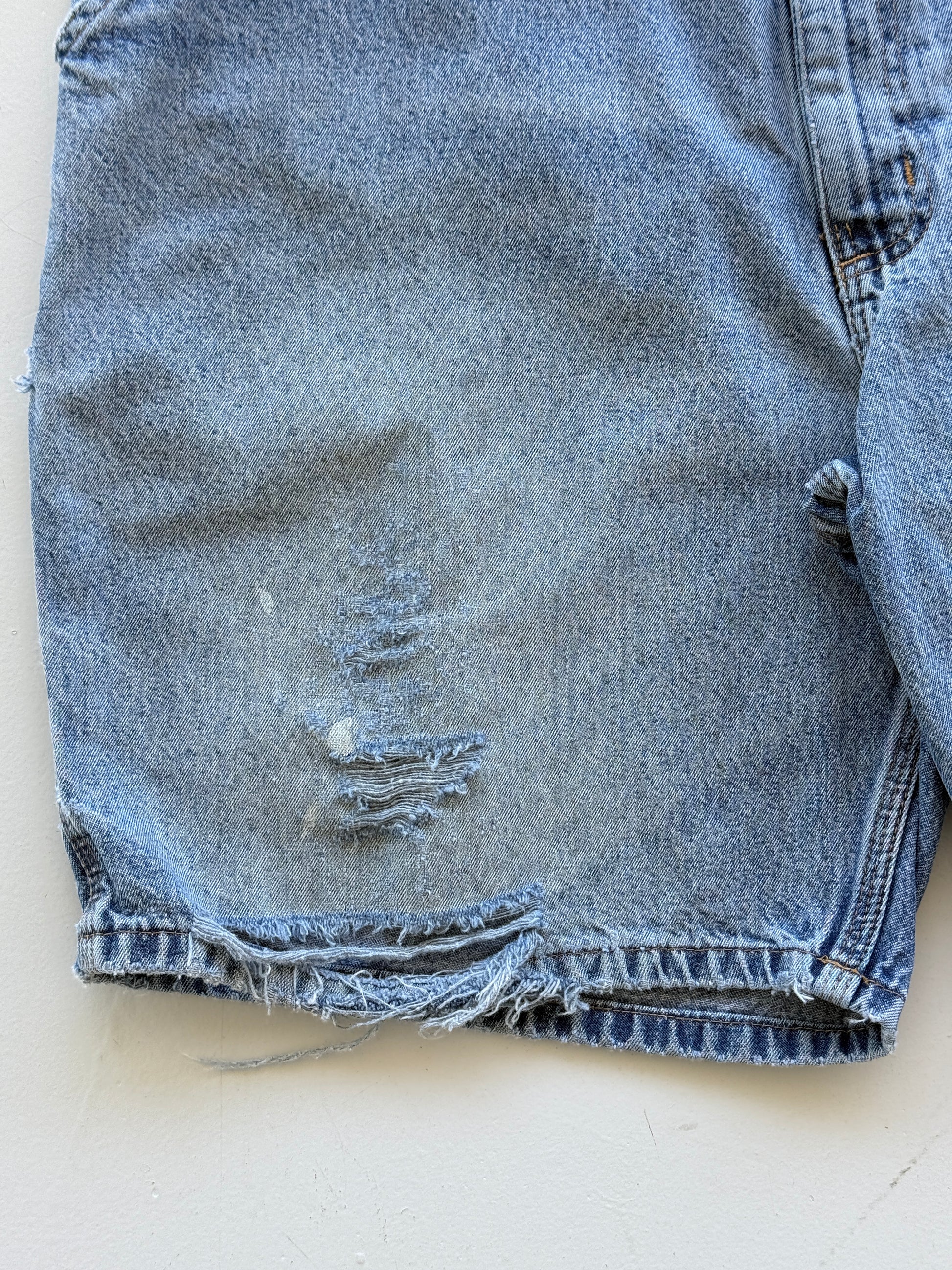 Blue Carhartt 90's Vintage Thrashed Denim Workwear Shorts - W38 x L8.5