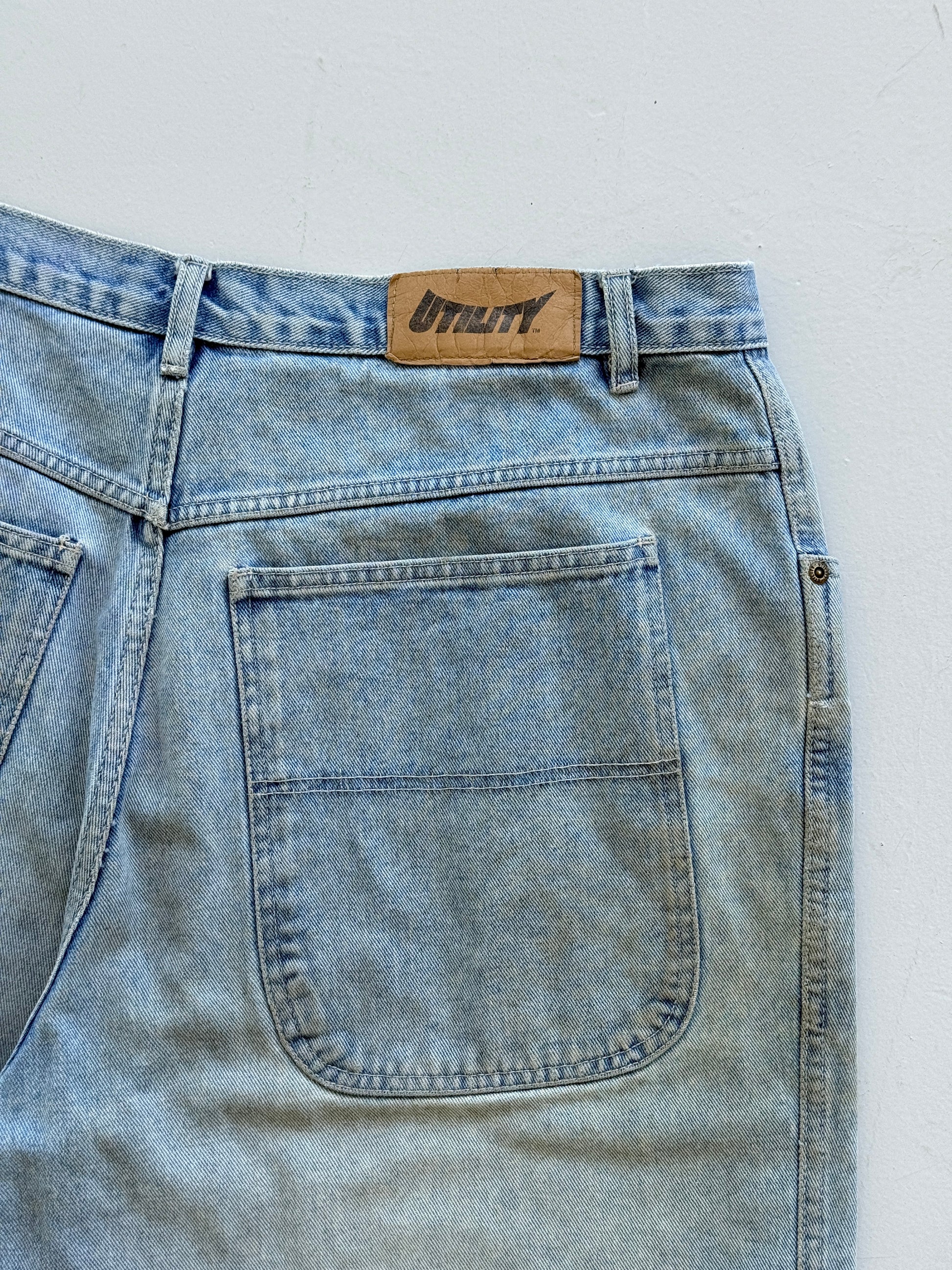 Blue Utility 90's Vintage Baggy Thrashed Denim Shorts - W38 x L12