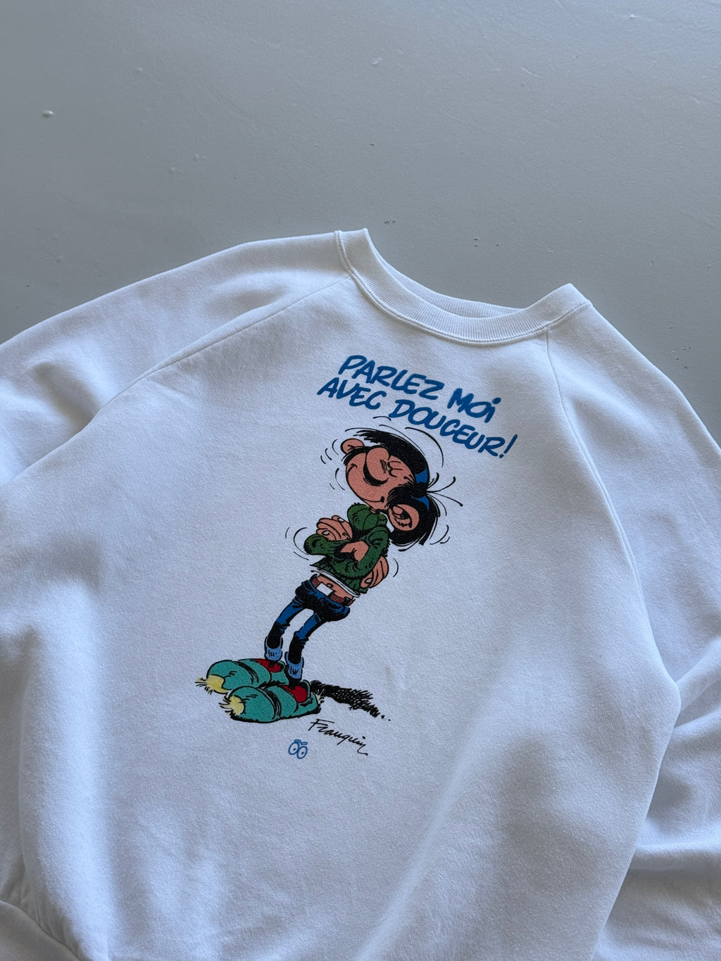 White Gaston Lagaffe 90's Vintage French Cartoon Sweatshirt - XL