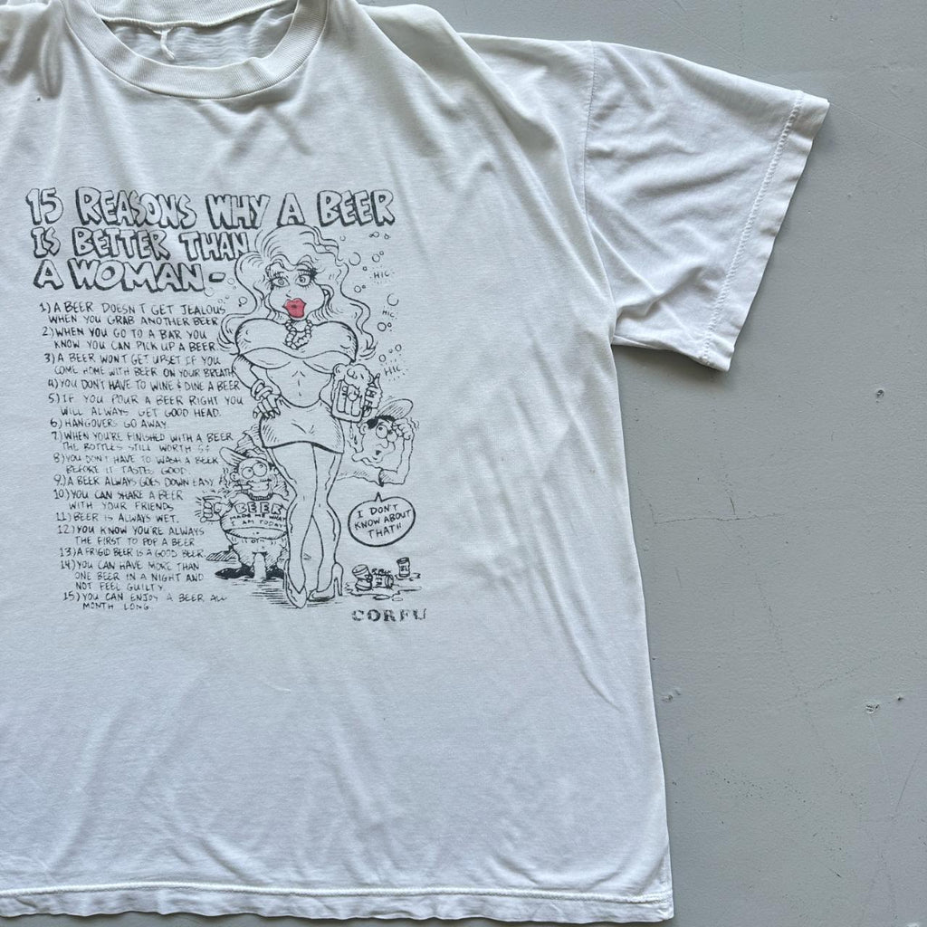 White Novelty Beer Vintage 90's T-shirt - Boxy XL