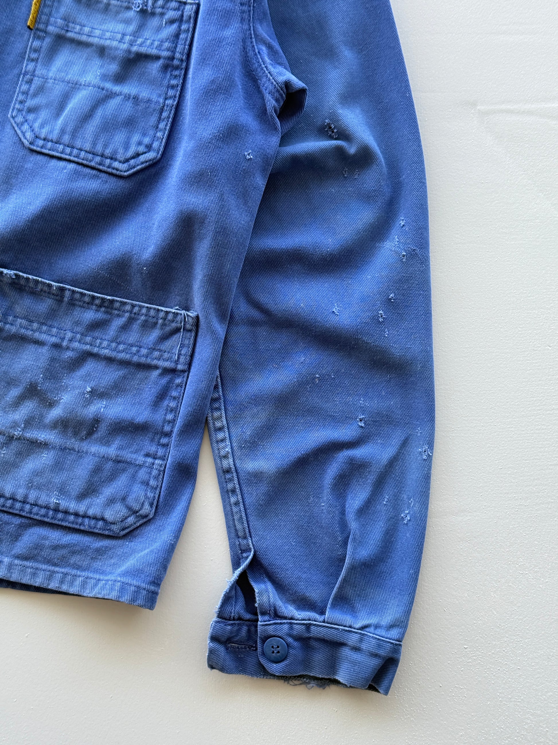 Thrashed Blue French Chore Jacket 90's Vintage Workwear CH319 - Small
