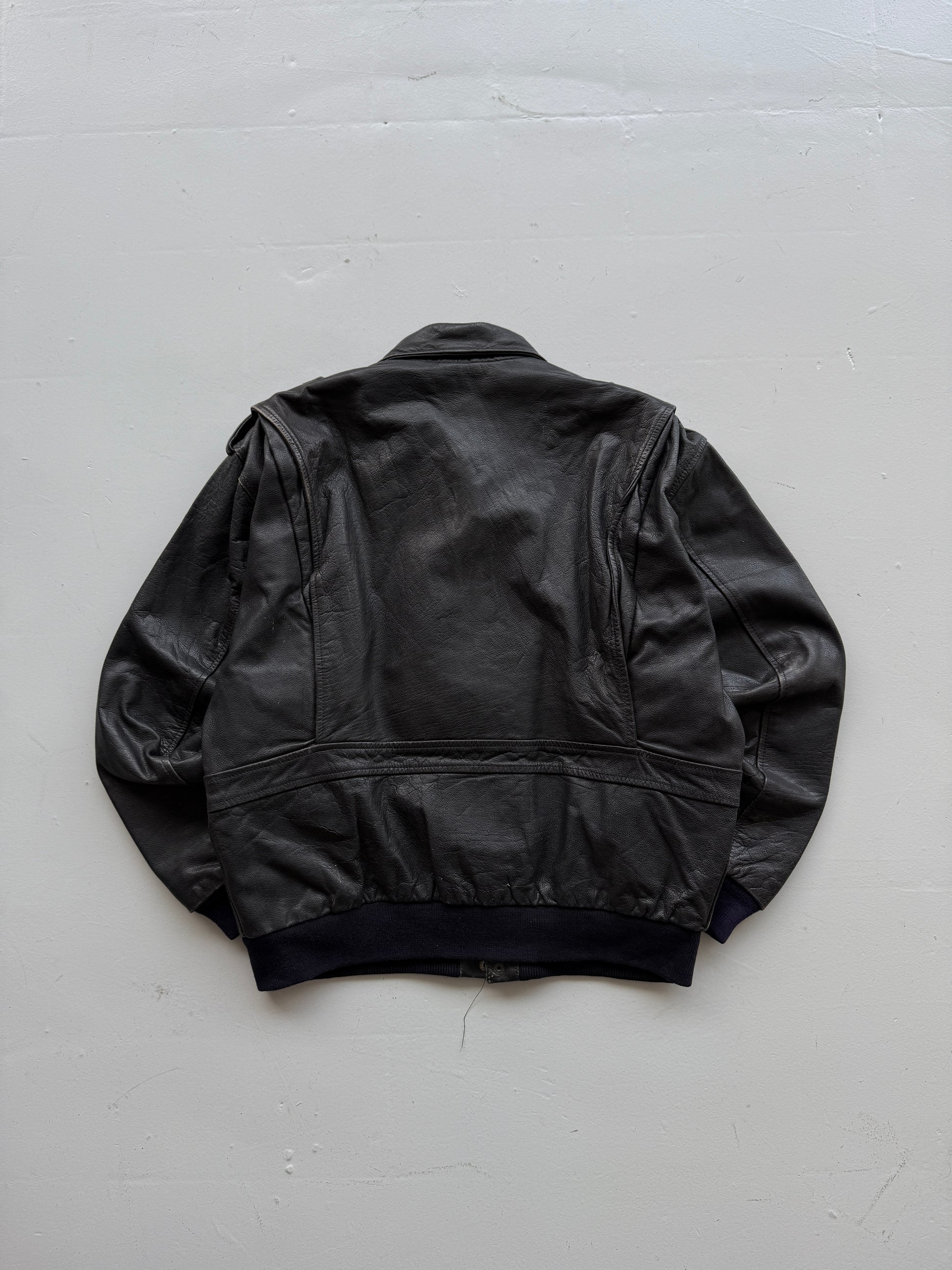 Black A2 Leather Vintage Aviation 90s Bomber Jacket - XL