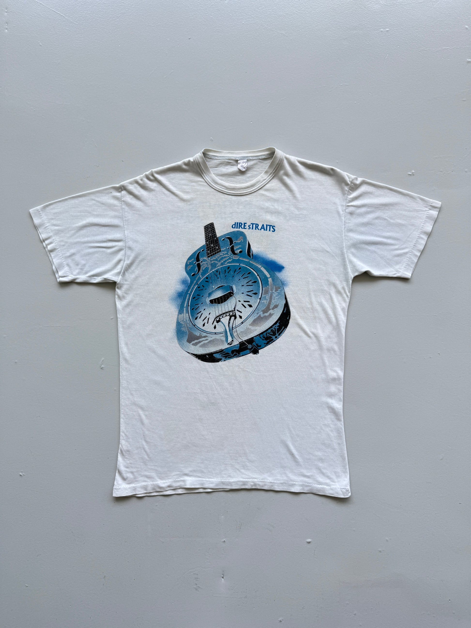 White Dire Straits 80's Vintage Single Stitch Graphic Band Tour T-Shirt - Medium