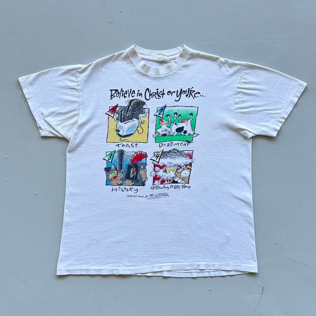 White 90s Religious Christ Vintage T-shirt - XL