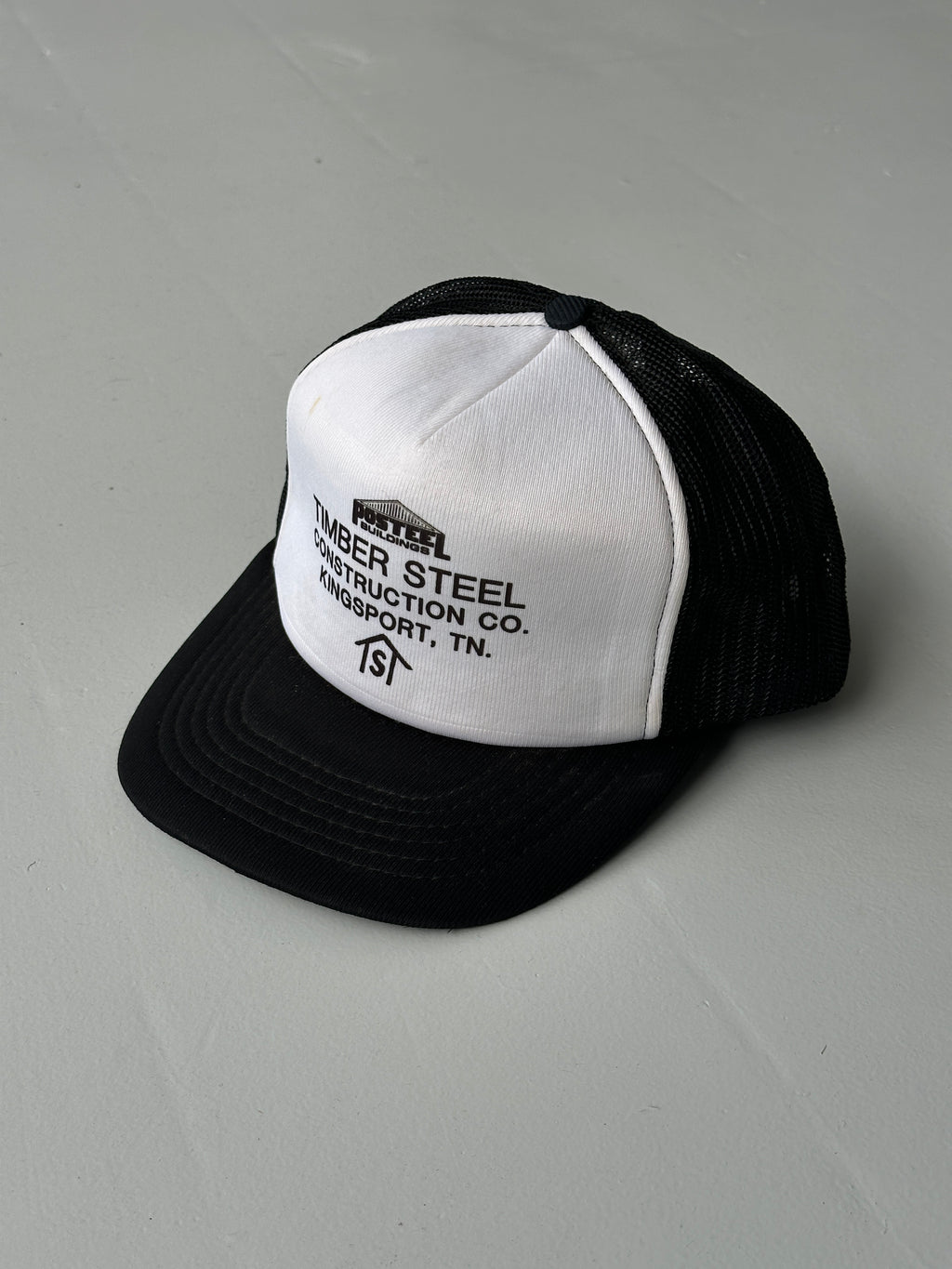 White / Black Timber Steel Construction Co. Vintage Foam SnapBack Trucker Cap
