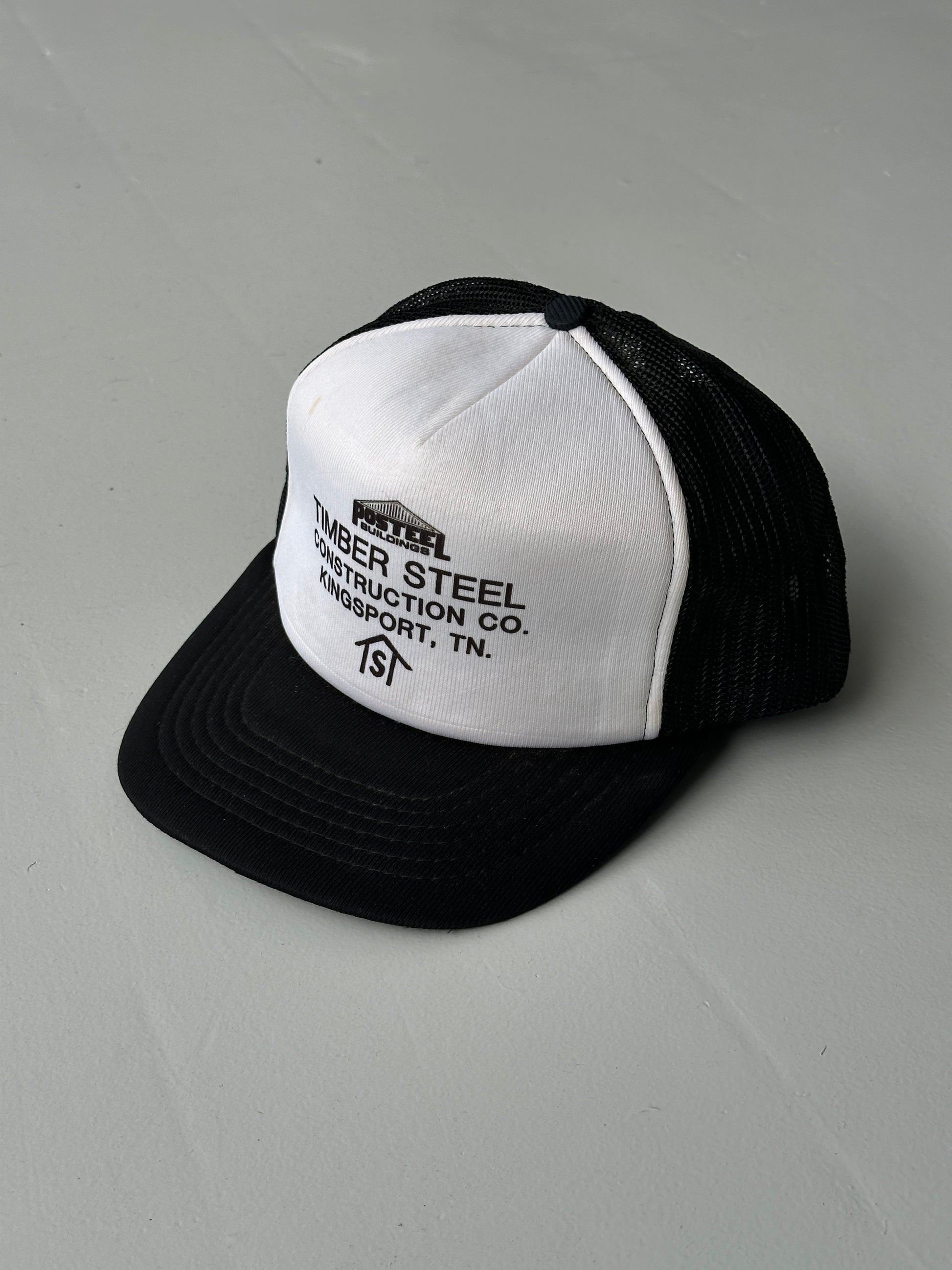 White / Black Timber Steel Construction Co. Vintage Foam SnapBack Trucker Cap