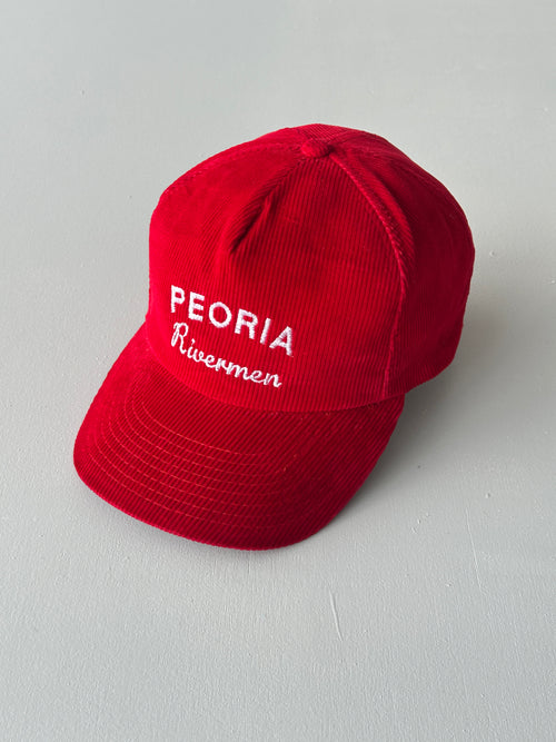 Red Peoria Rivermen 80's Vintage Corduroy SnapBack Trucker Cap
