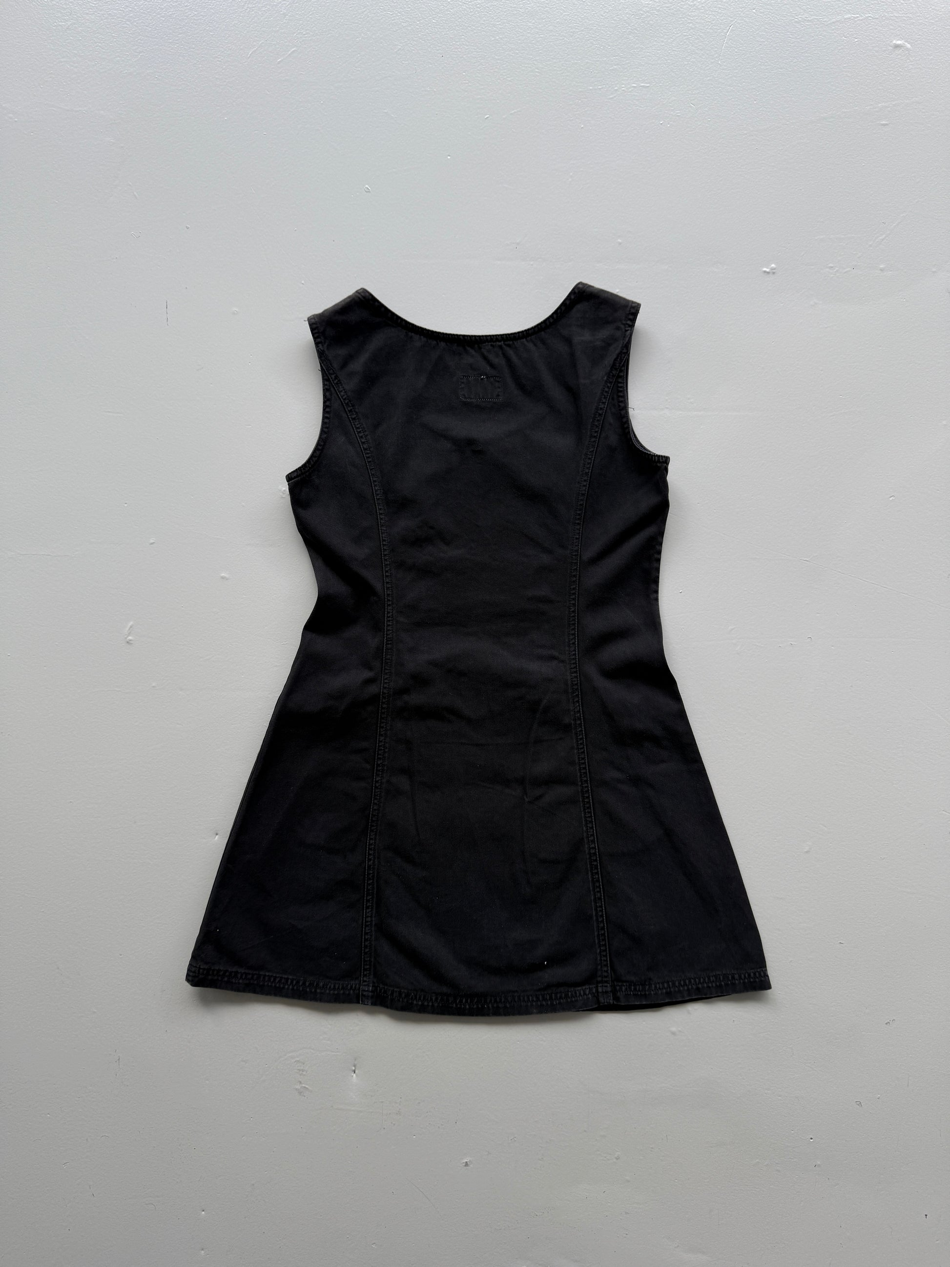 Black Swish Jeans 00's Vintage Y2K Pinafore Mini Dress - Size 8