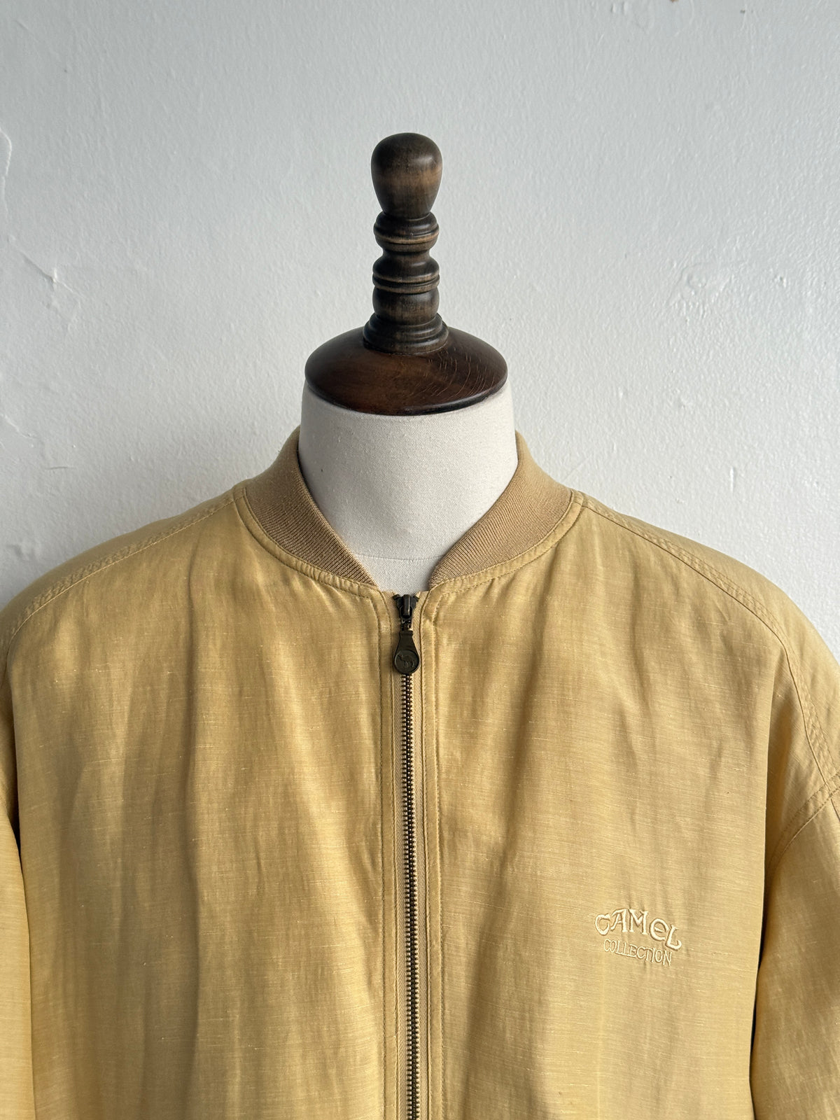 Camel Collection Silk Linen 90's Vintage Bomber Jacket - Large