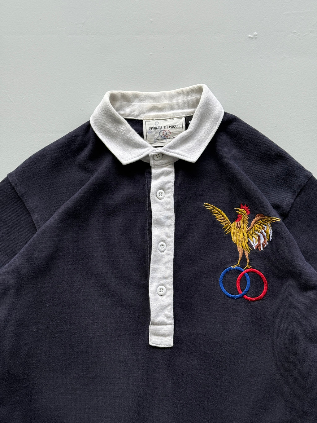 Navy Blue French Rugby 90's Vintage Long Sleeve Jersey Polo - Medium