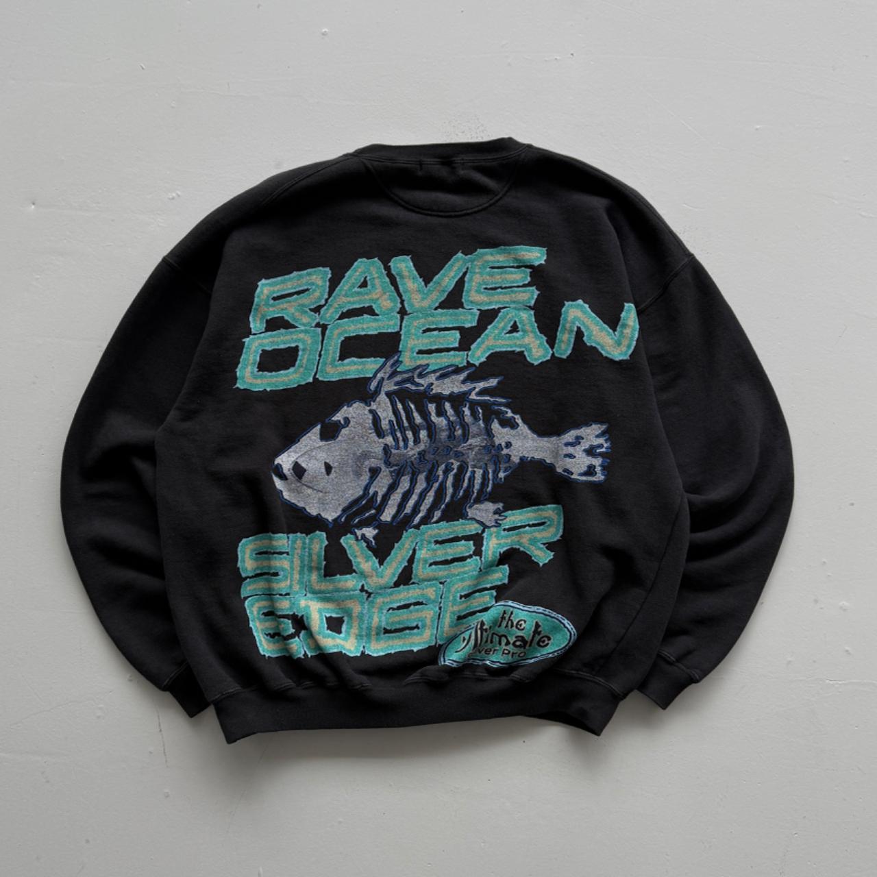 Faded Black Ocean Rave 90s Vintage Graphic Sweatshirt - XL