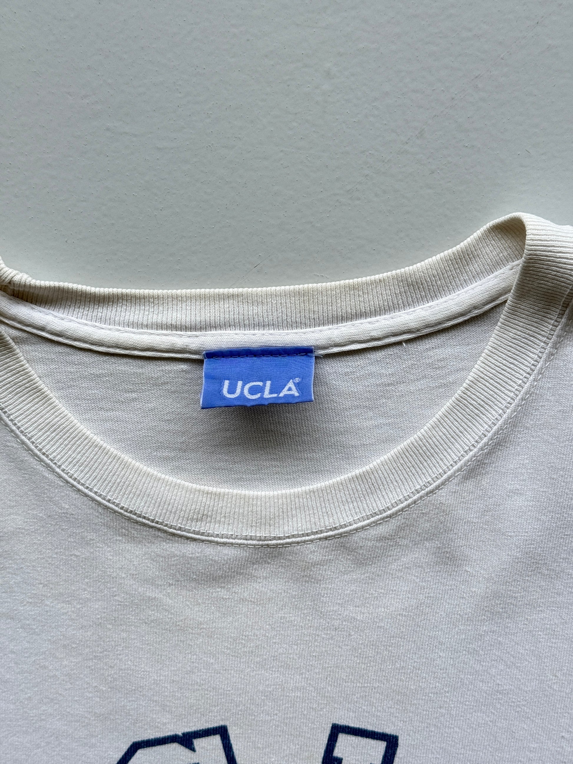 White UCLA 90's Vintage Graphic Collage Spellout T-Shirt - Medium